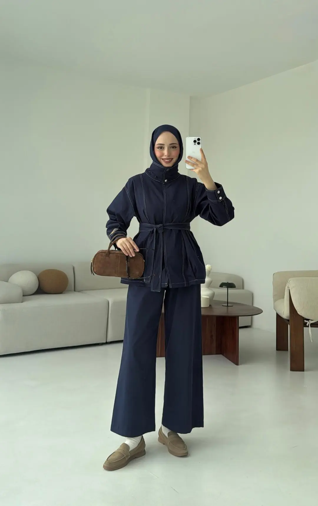 Kontrast Dikişli Gabardin Takım Lacivert - Görsel 3