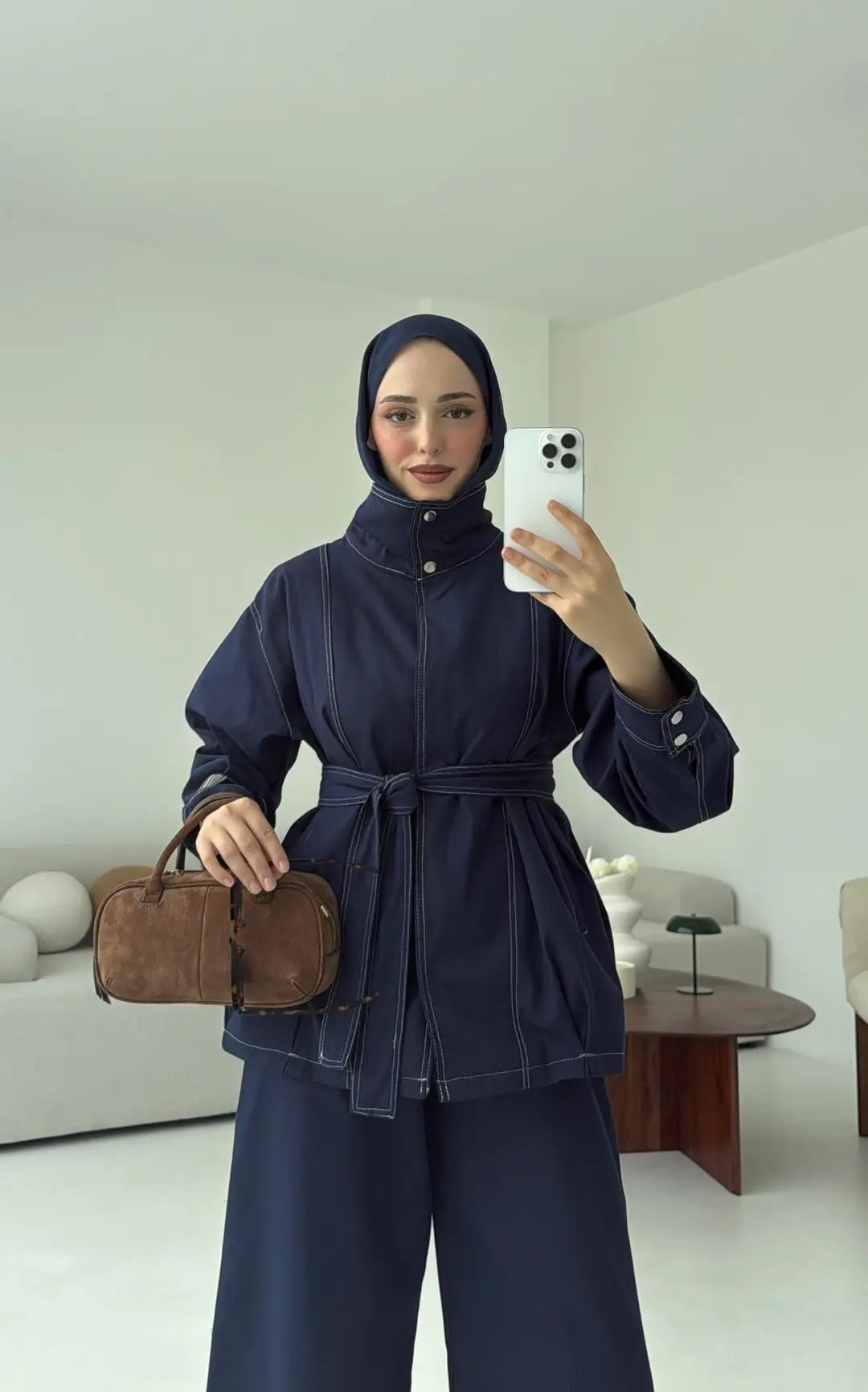 Kontrast Dikişli Gabardin Takım Lacivert - Görsel 4