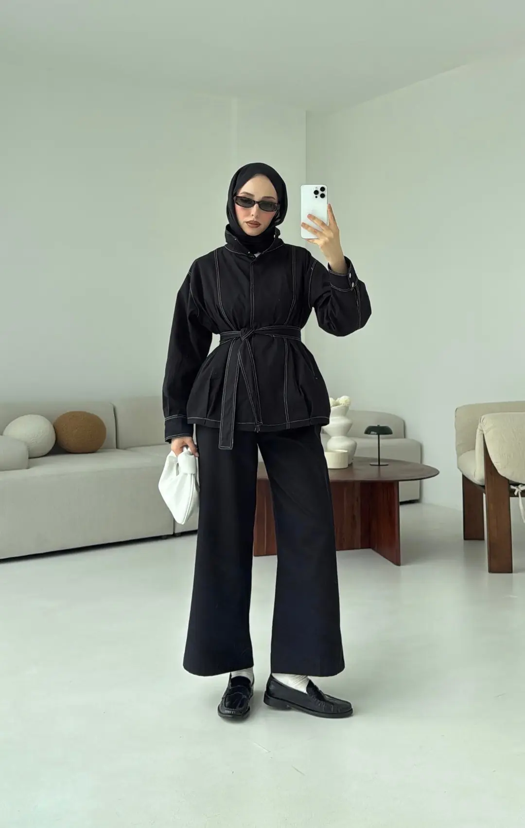 Kontrast Dikişli Gabardin Takım Siyah - Görsel 6