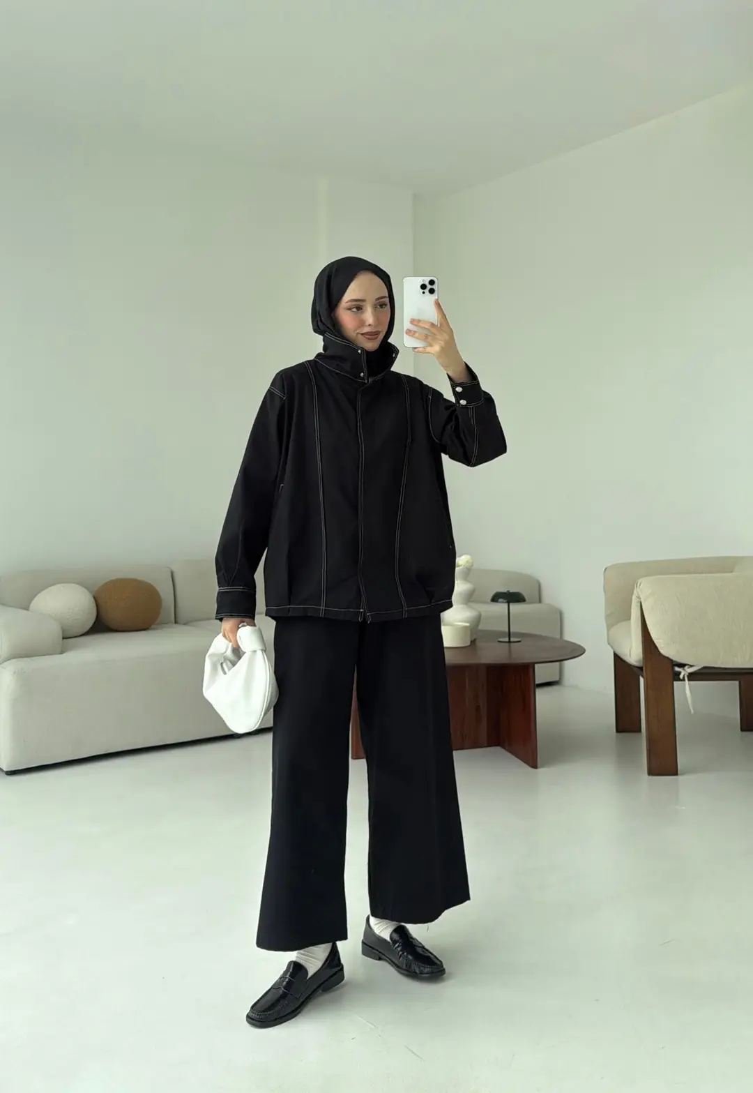 Kontrast Dikişli Gabardin Takım Siyah - Görsel 7