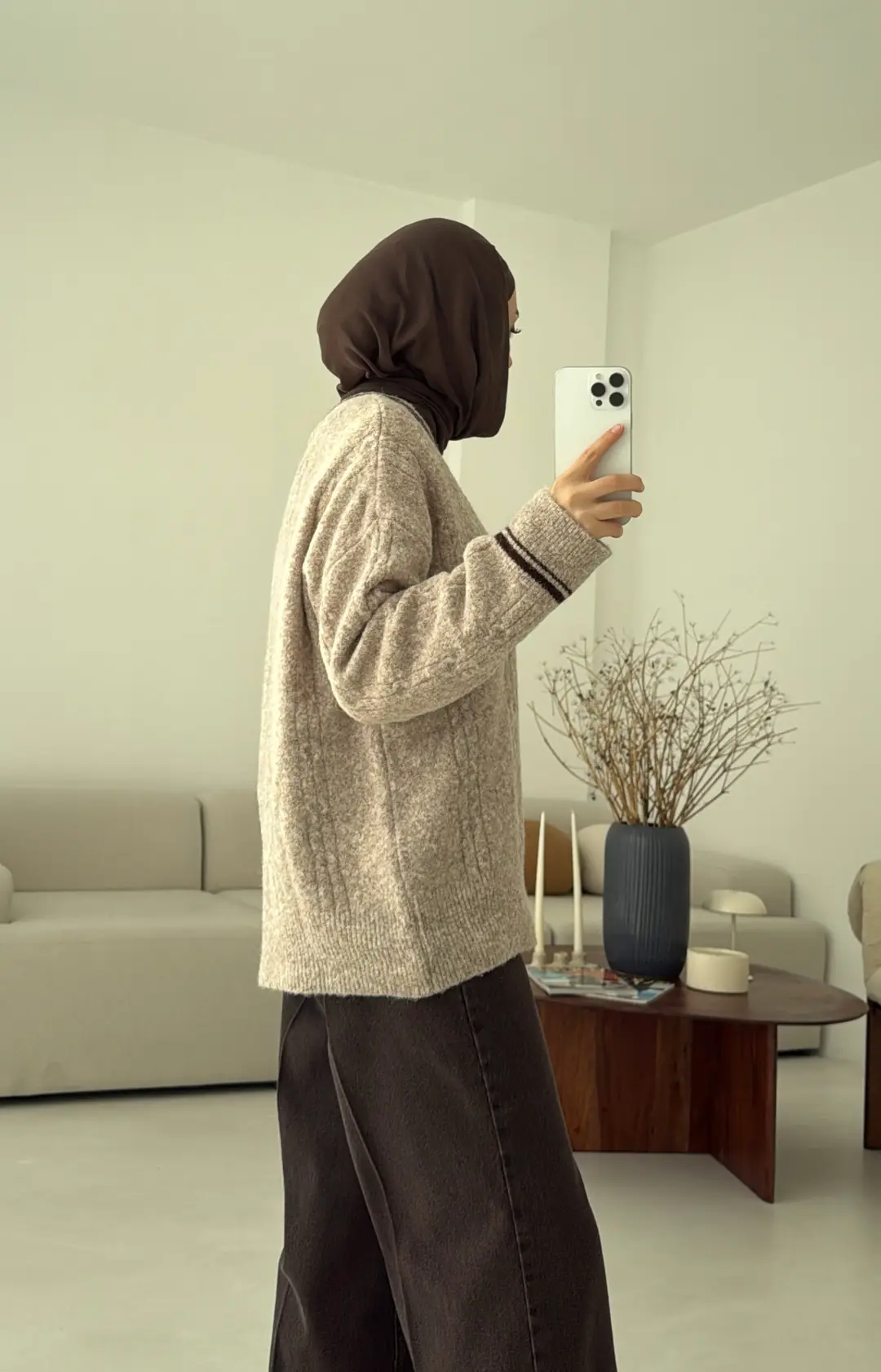 Kontrast Yaka Triko Kazak Bej - Görsel 2