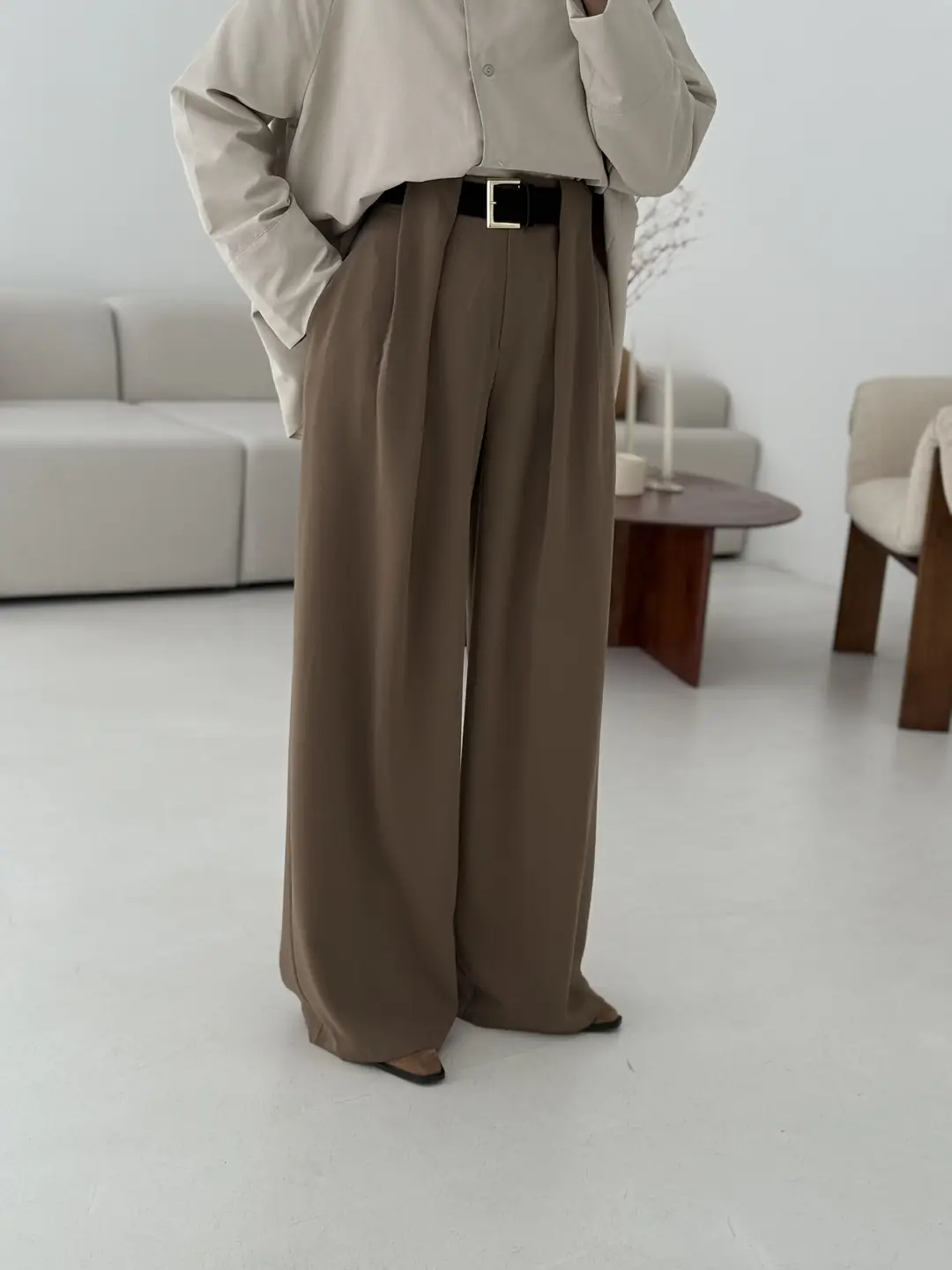 Köprü Detay Kemerli Pantolon Acık Haki - Görsel 2