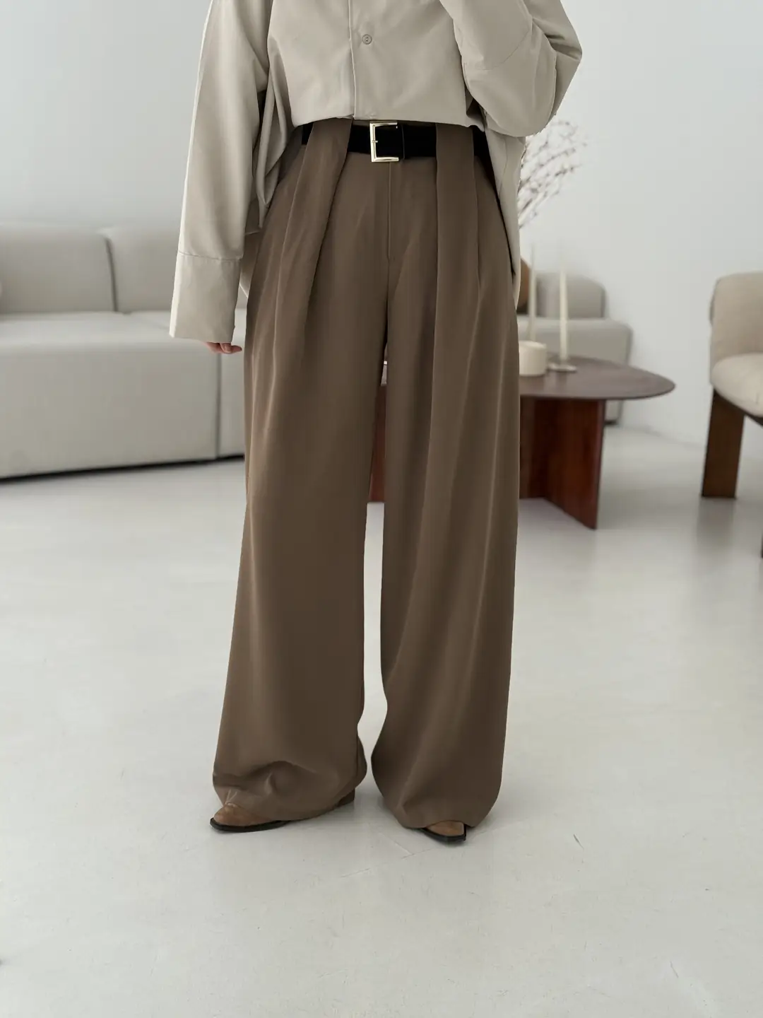 Köprü Detay Kemerli Pantolon Acık Haki - Görsel 3