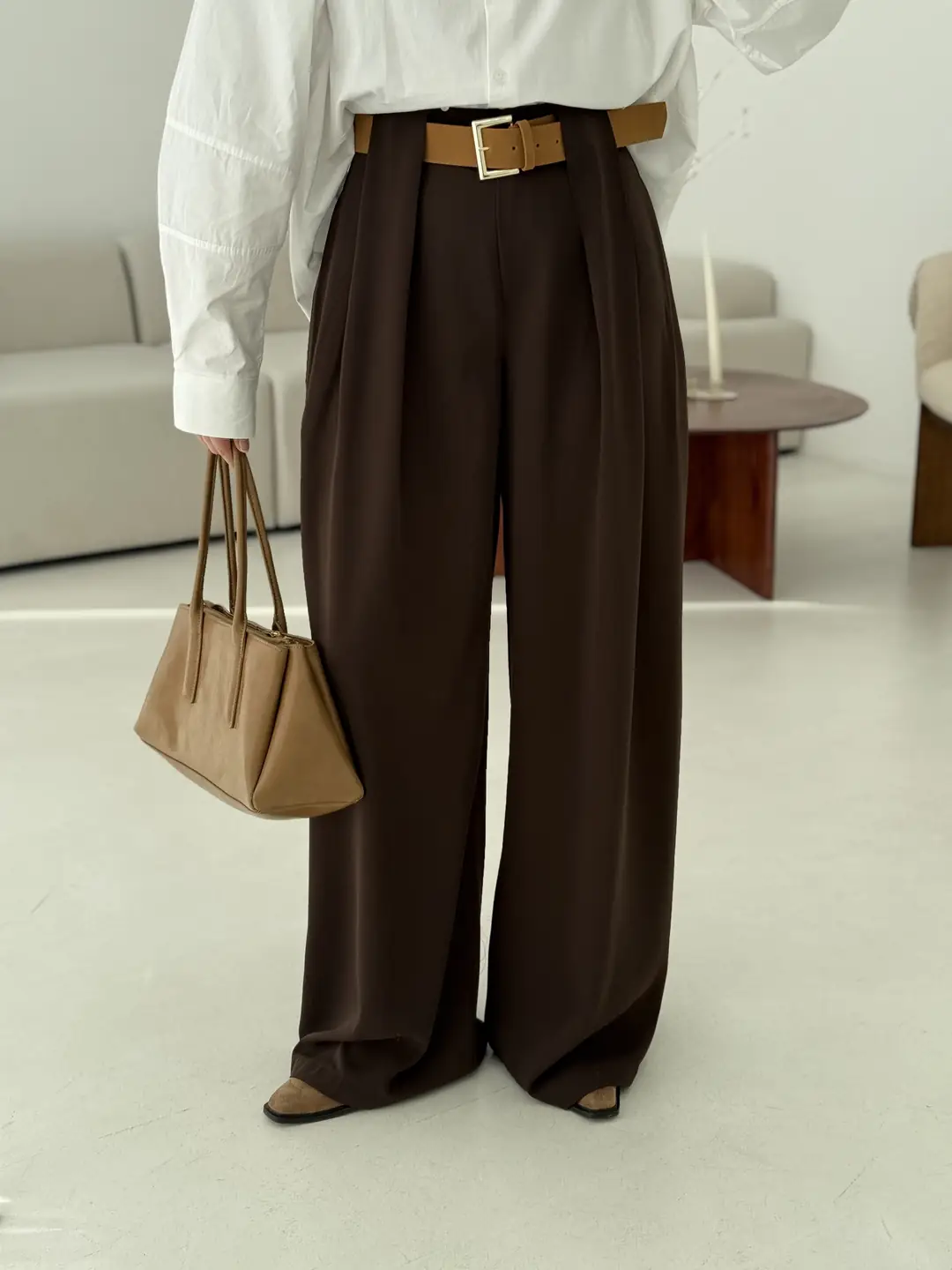 Köprü Detay Kemerli Pantolon Kahve - Görsel 3