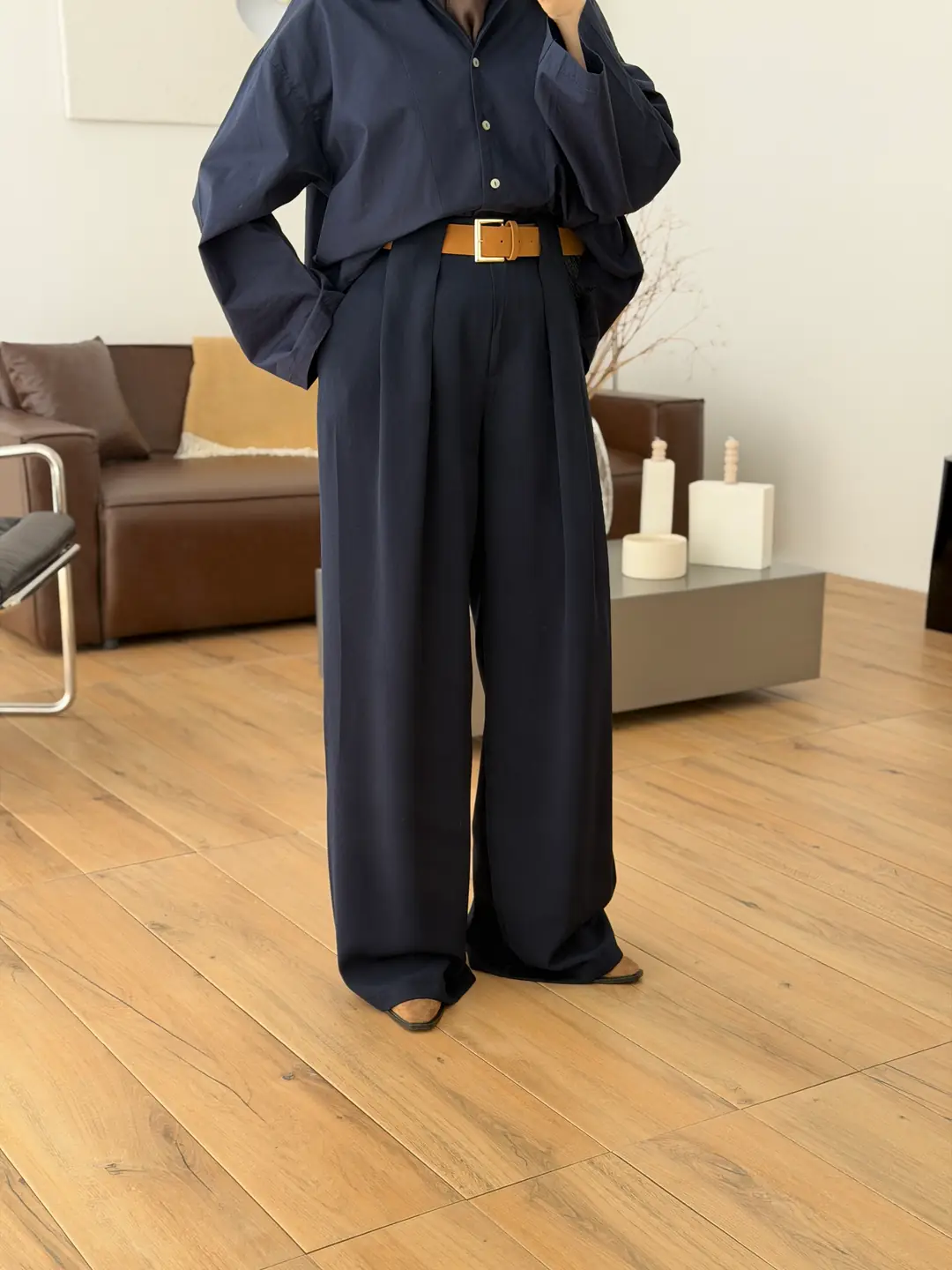 Köprü Detay Kemerli Pantolon Lacivert