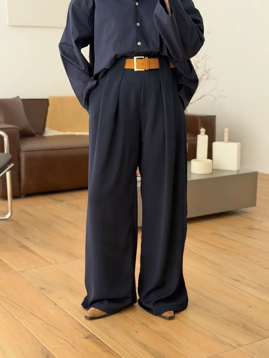 Köprü Detay Kemerli Pantolon Lacivert - Görsel 2