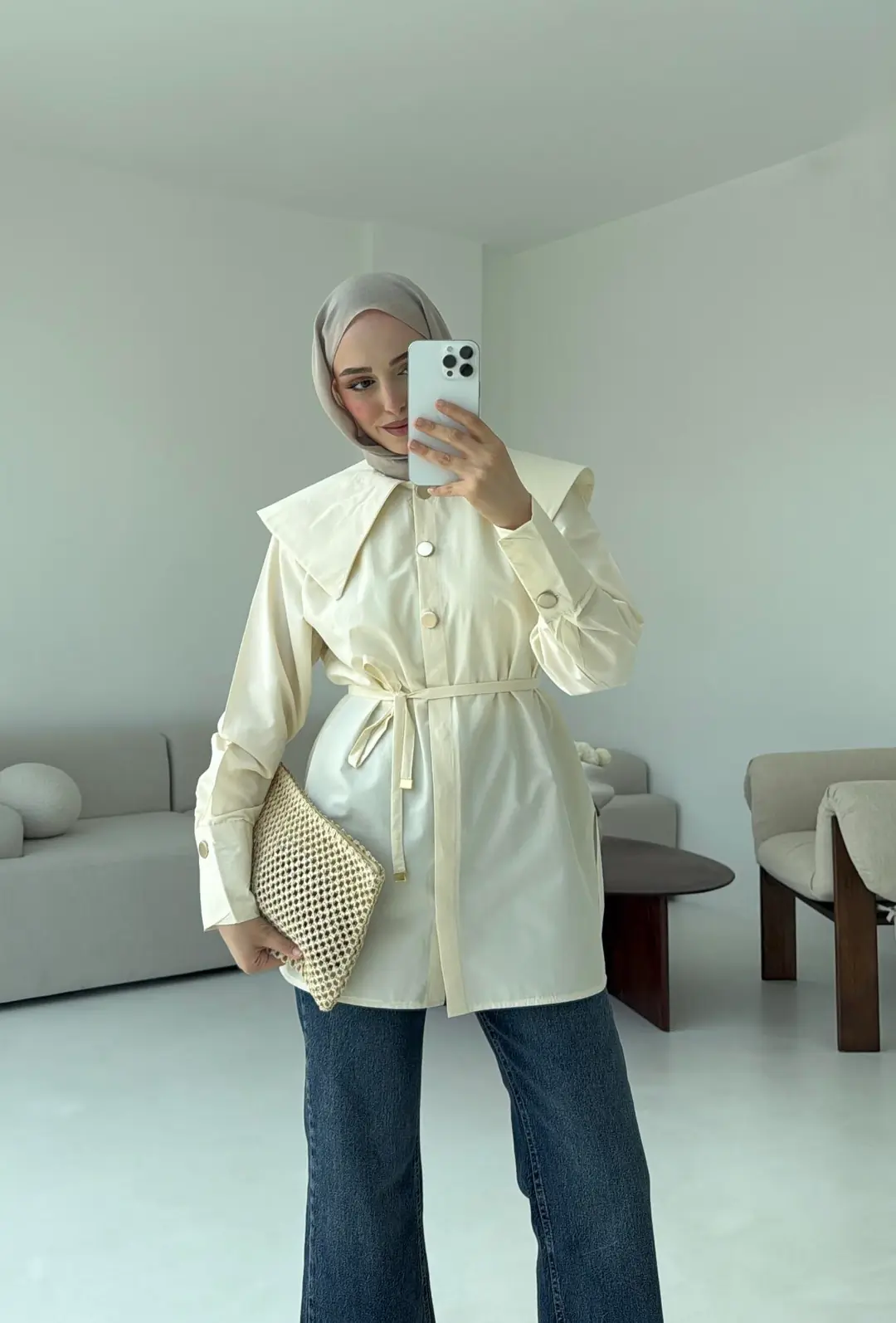 Krem Bebe Yaka Gömlek - Görsel 4