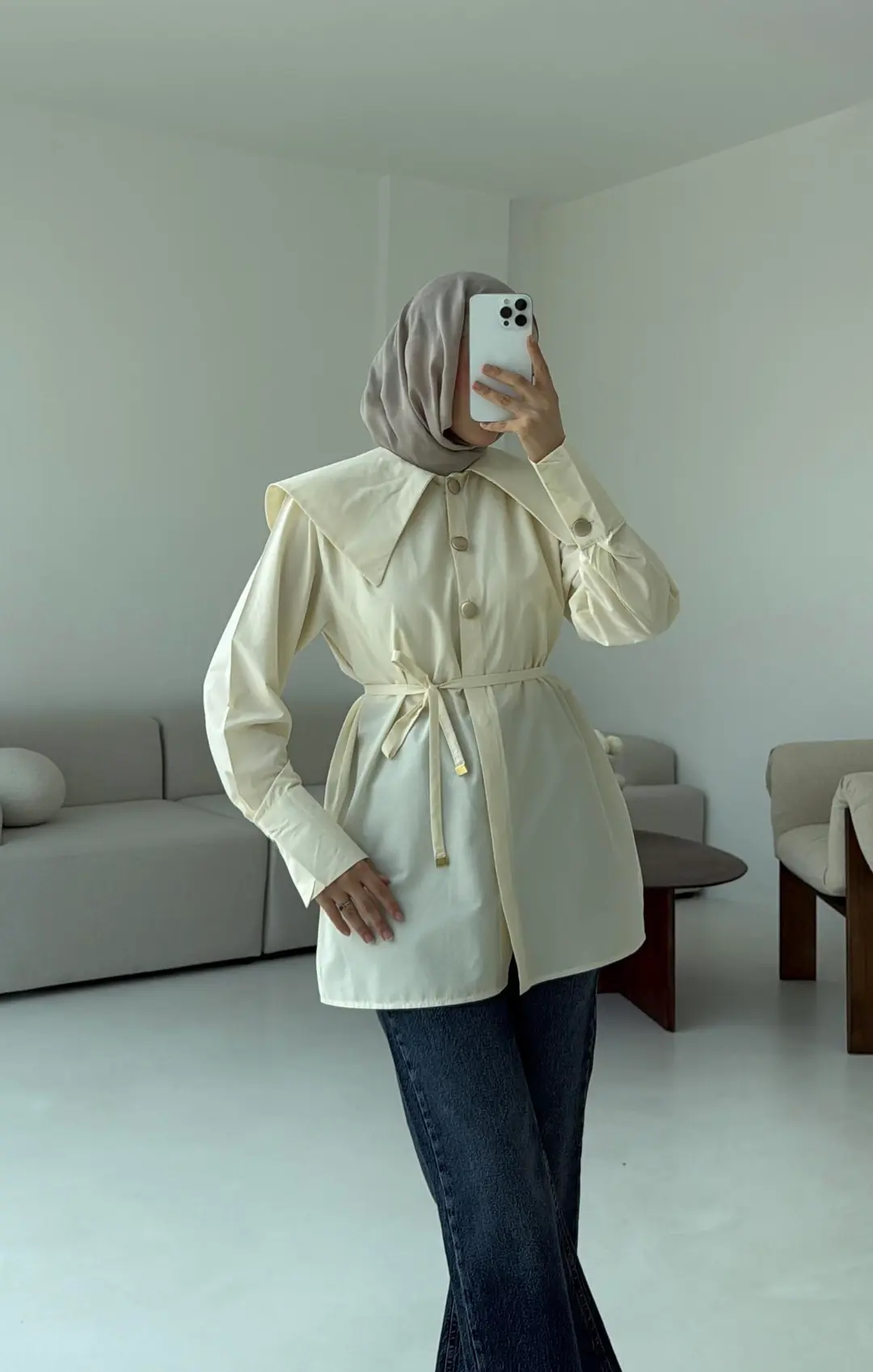 Krem Bebe Yaka Gömlek - Görsel 5