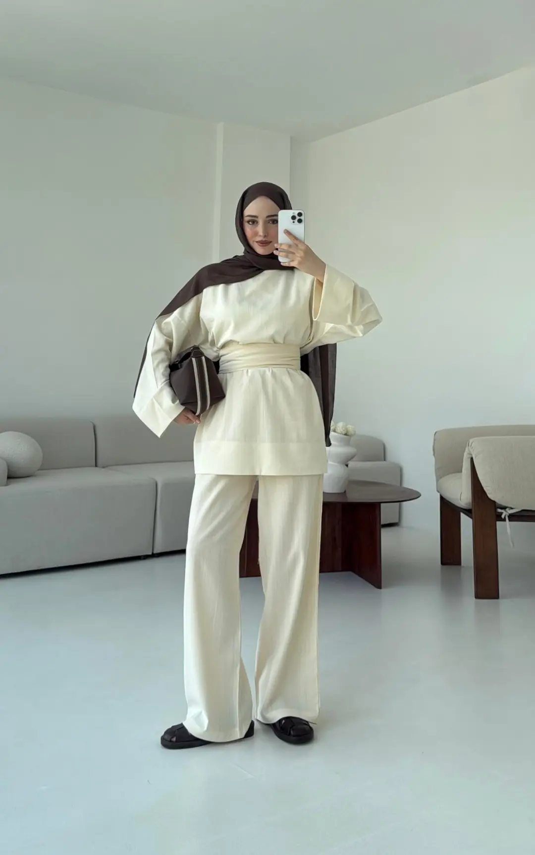 Krem Kuşaklı Bluz Takım - Görsel 5