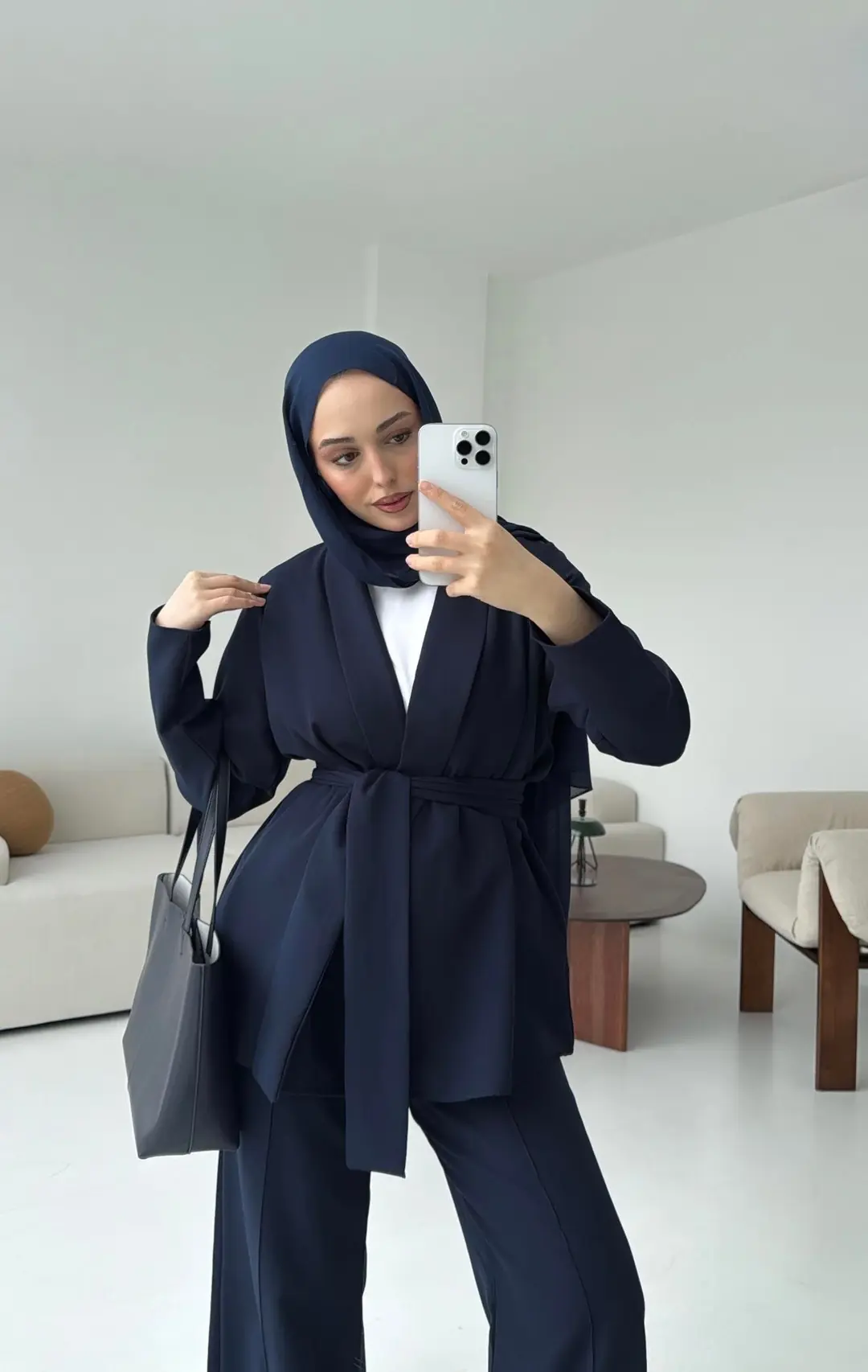 Krep Ceket Bağlamalı Takım Lacivert - Görsel 3