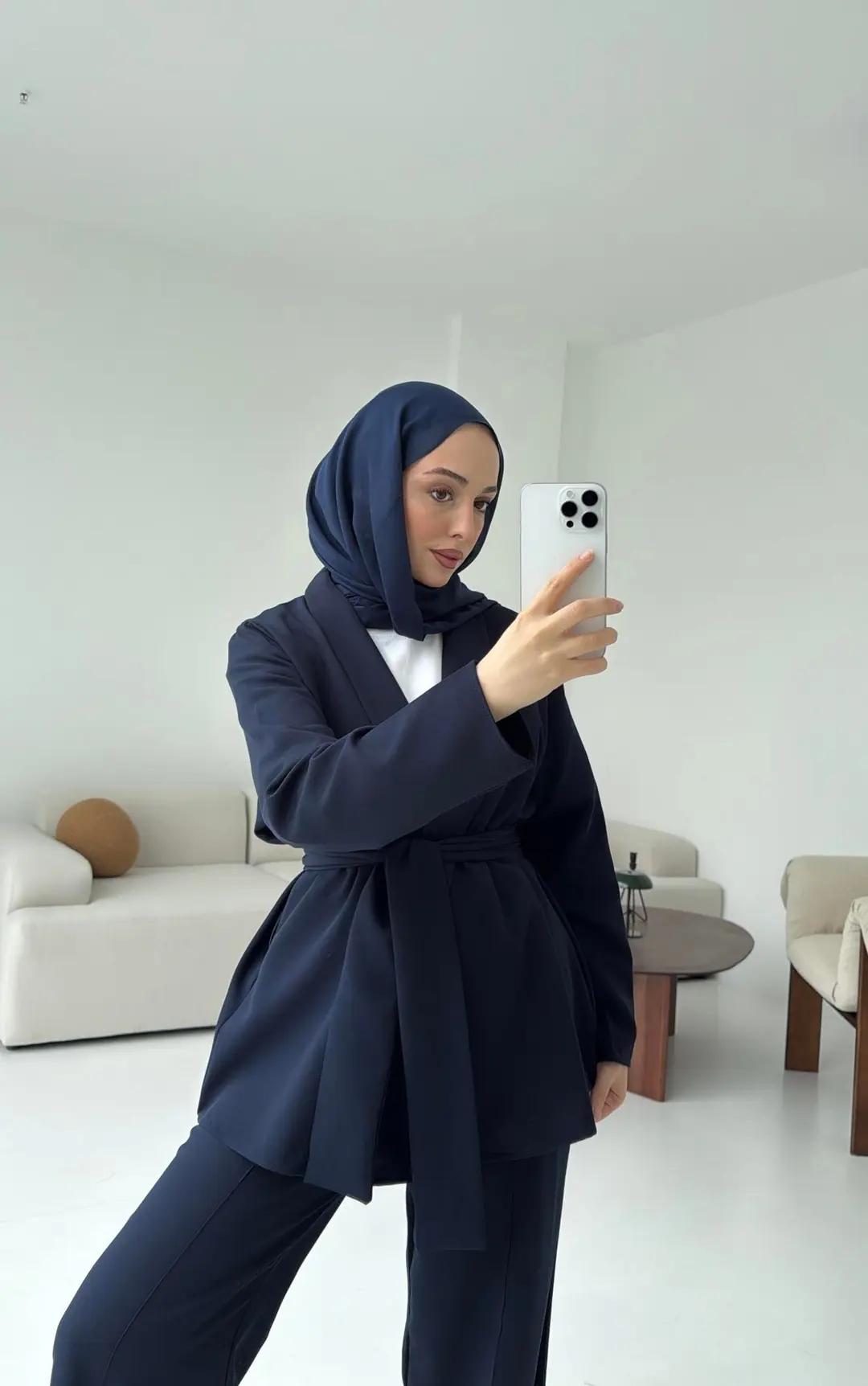 Krep Ceket Bağlamalı Takım Lacivert - Görsel 4