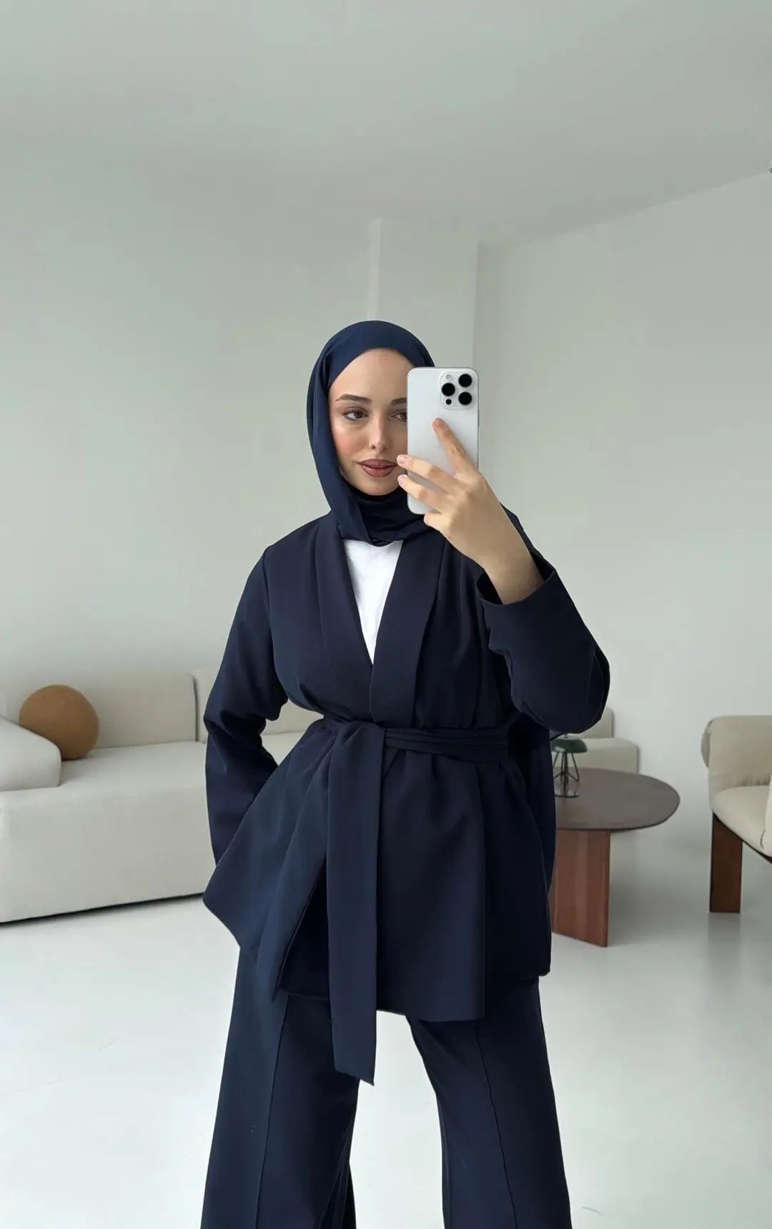 Krep Ceket Bağlamalı Takım Lacivert - Görsel 5