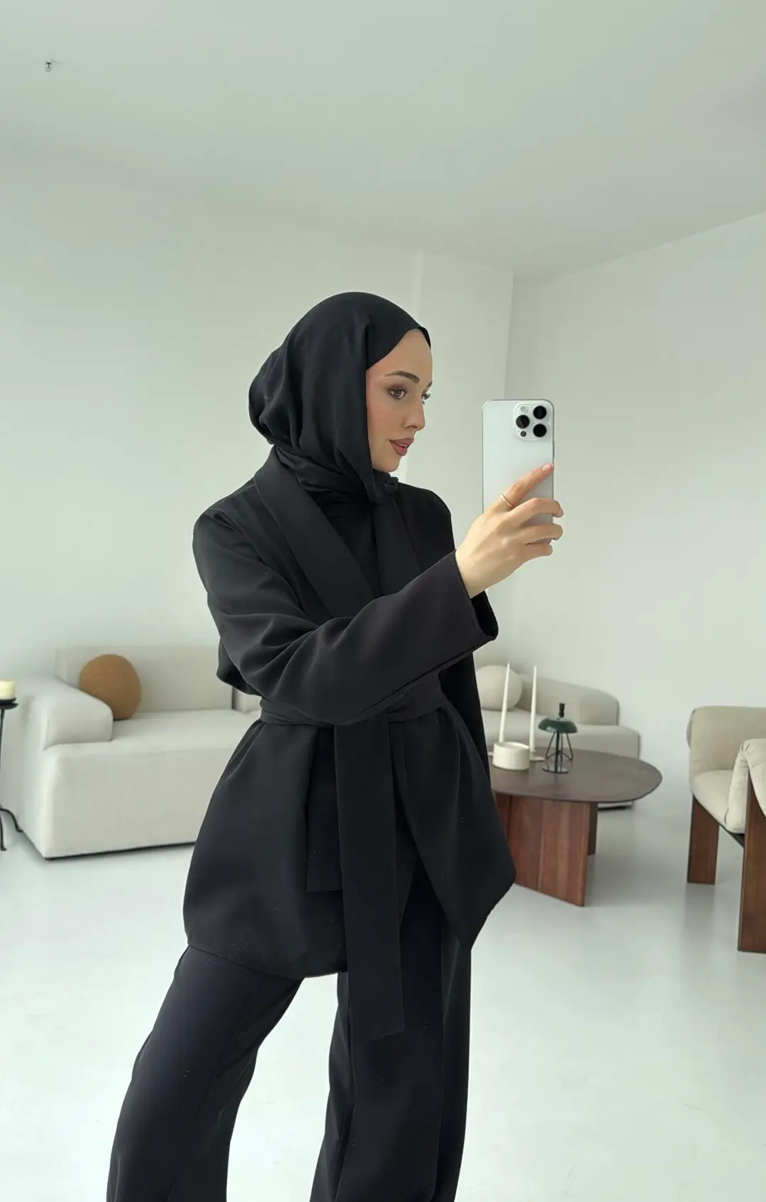 Krep Ceket Bağlamalı Takım Siyah - Görsel 3