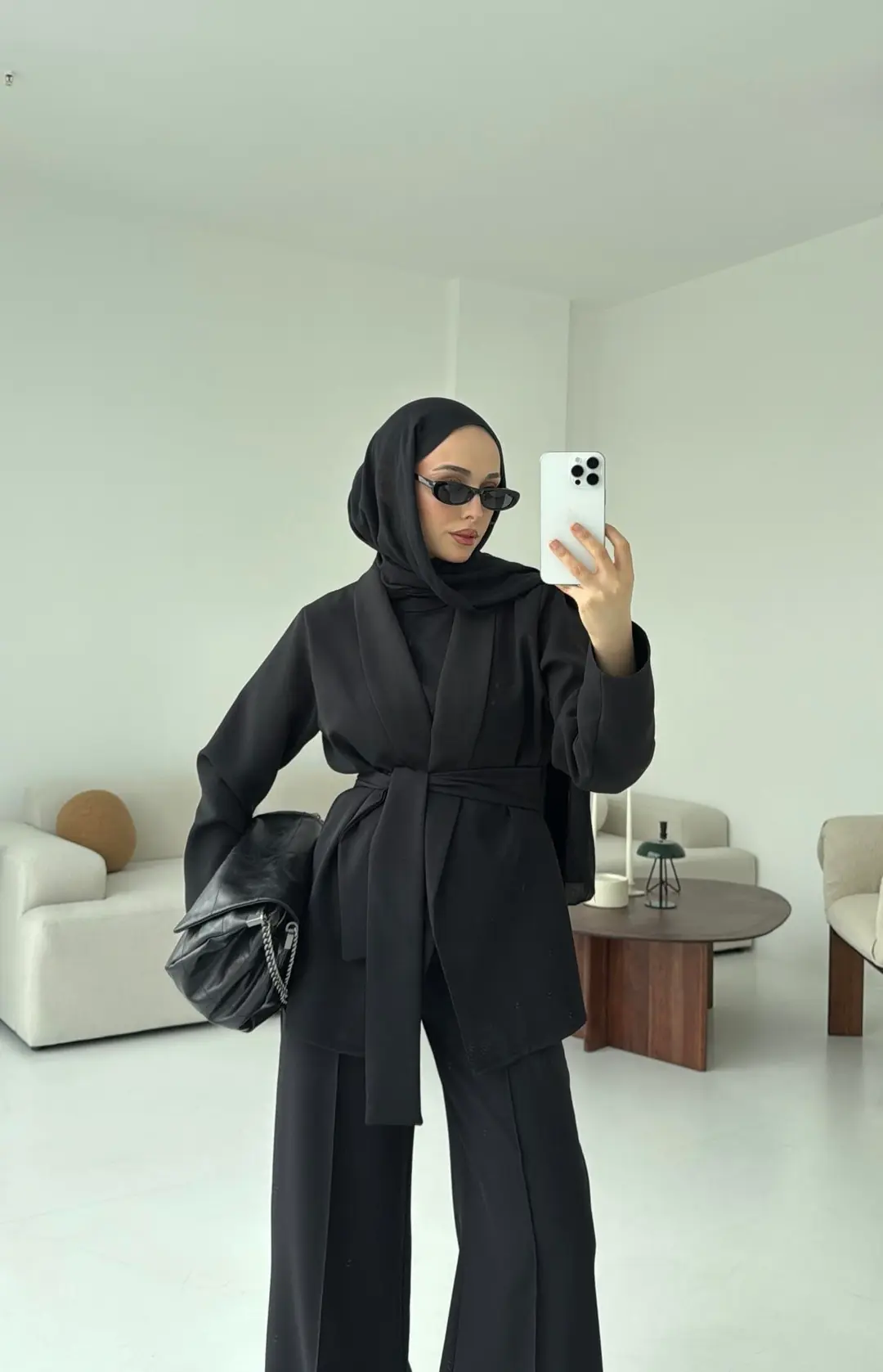 Krep Ceket Bağlamalı Takım Siyah - Görsel 6