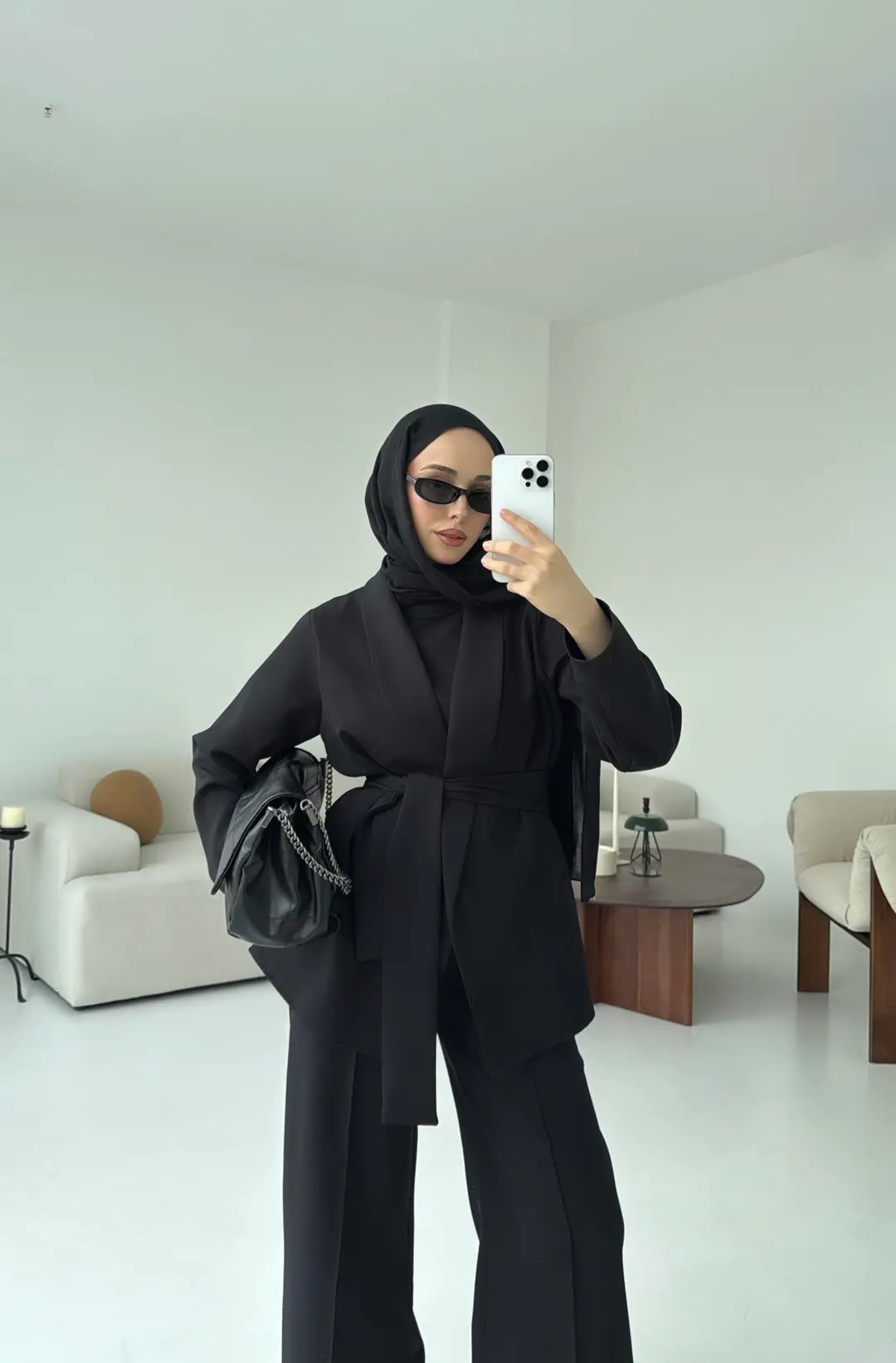 Krep Ceket Bağlamalı Takım Siyah - Görsel 7