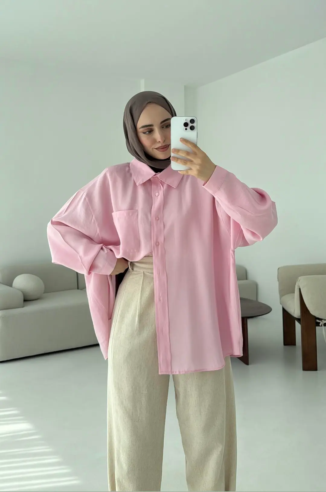 Krep Dökümlü Gömlek Pembe