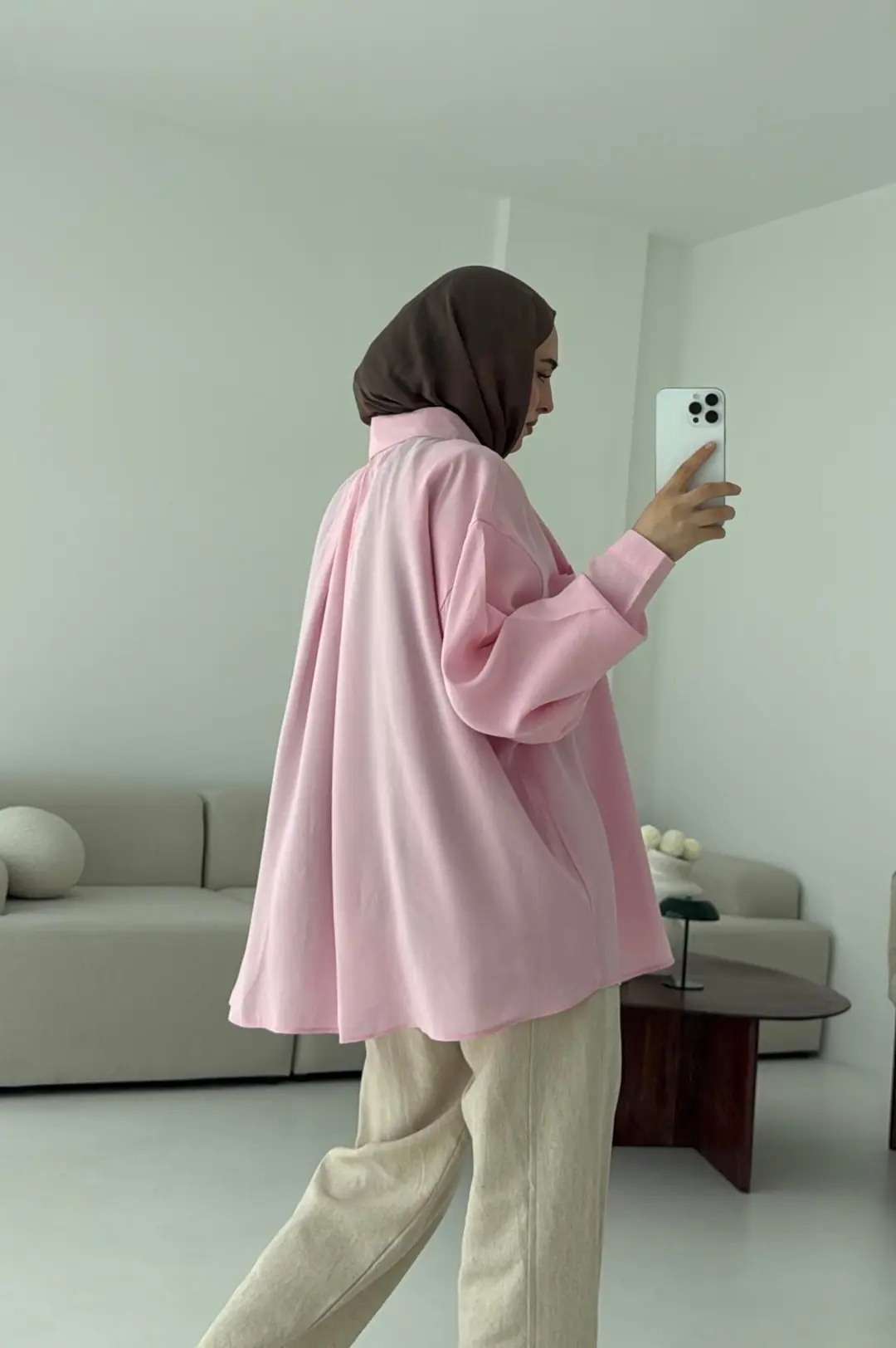 Krep Dökümlü Gömlek Pembe - Görsel 4