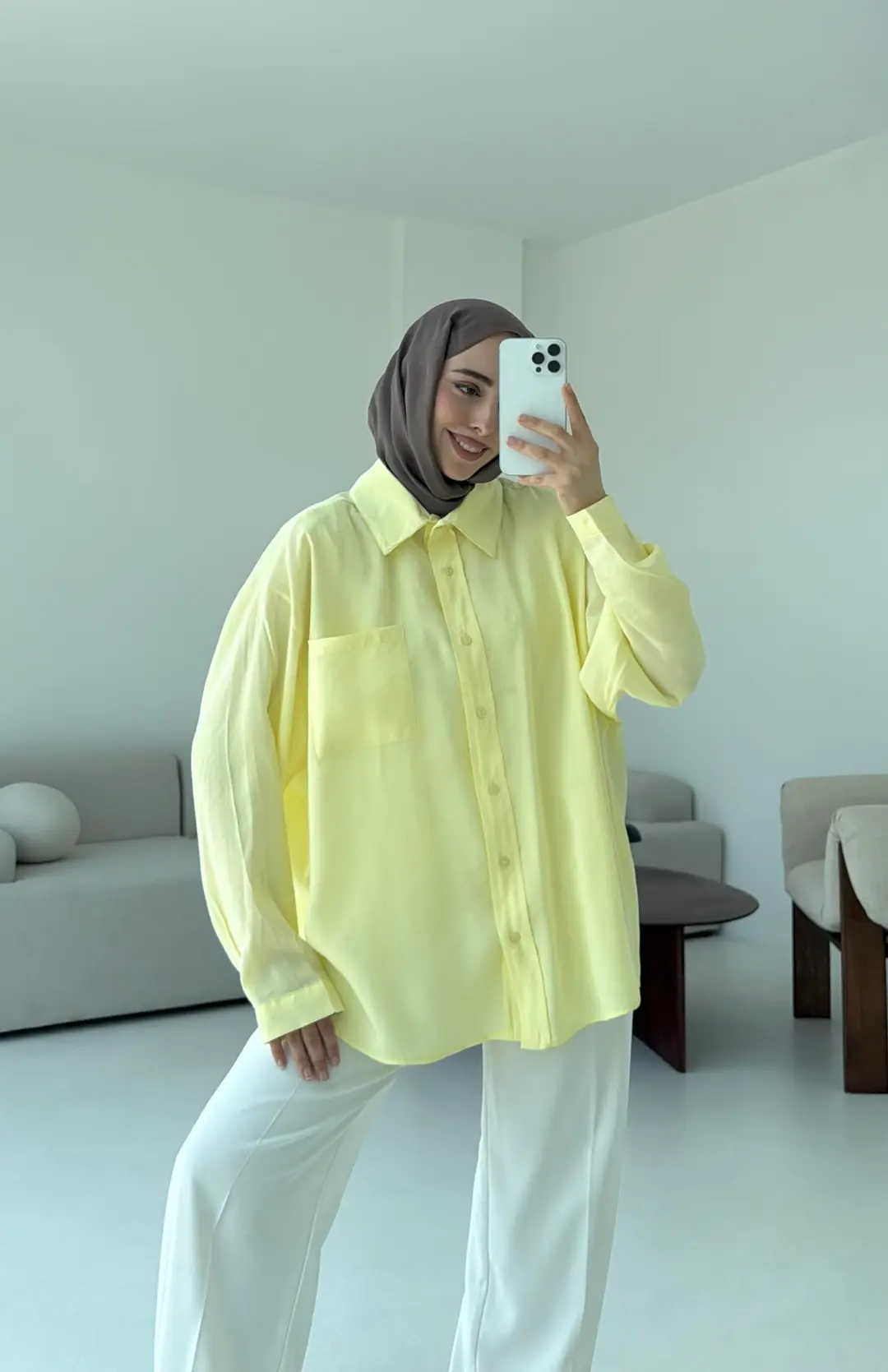 Krep Dökümlü Gömlek Sarı - Görsel 2