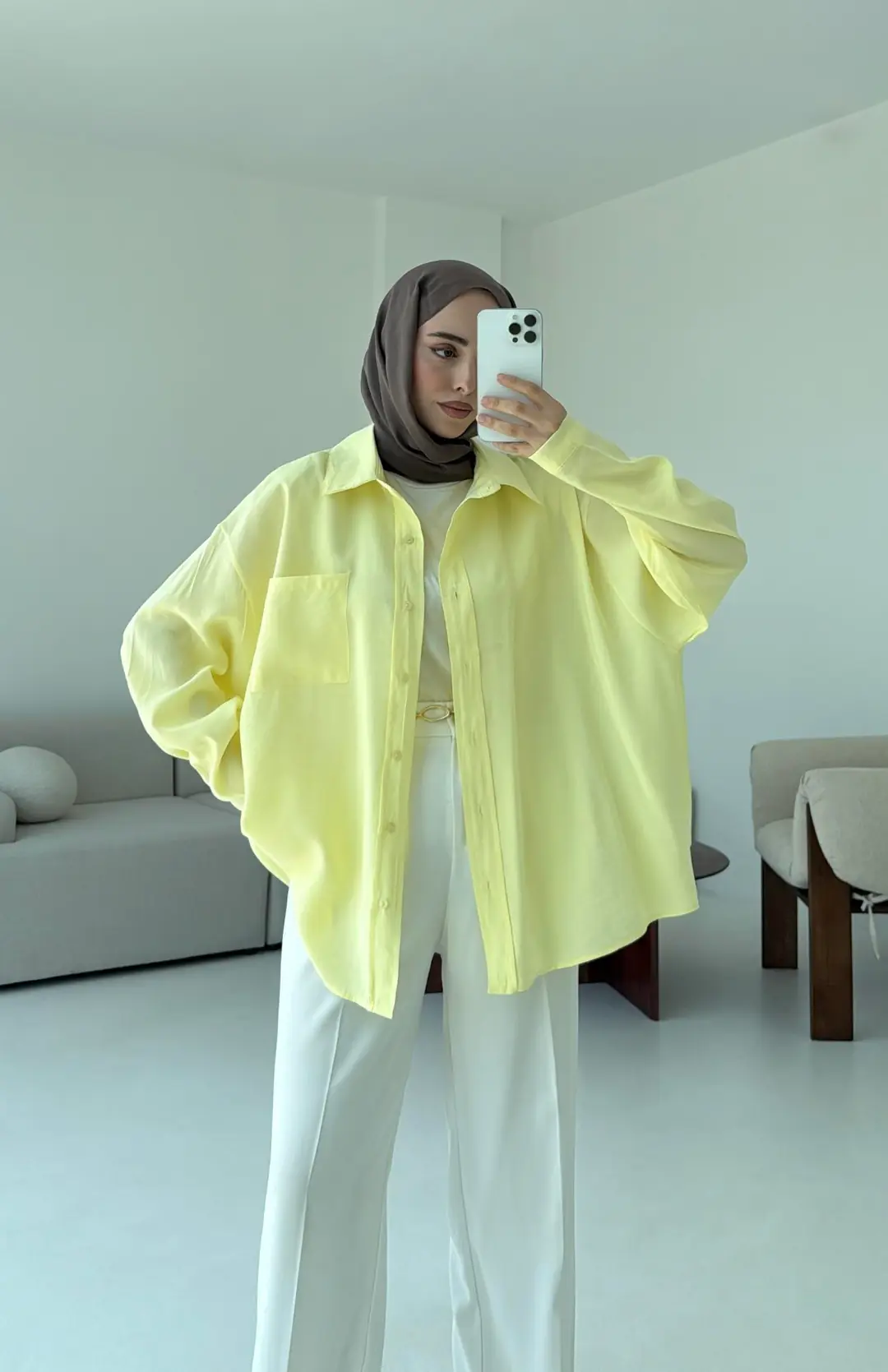 Krep Dökümlü Gömlek Sarı - Görsel 3