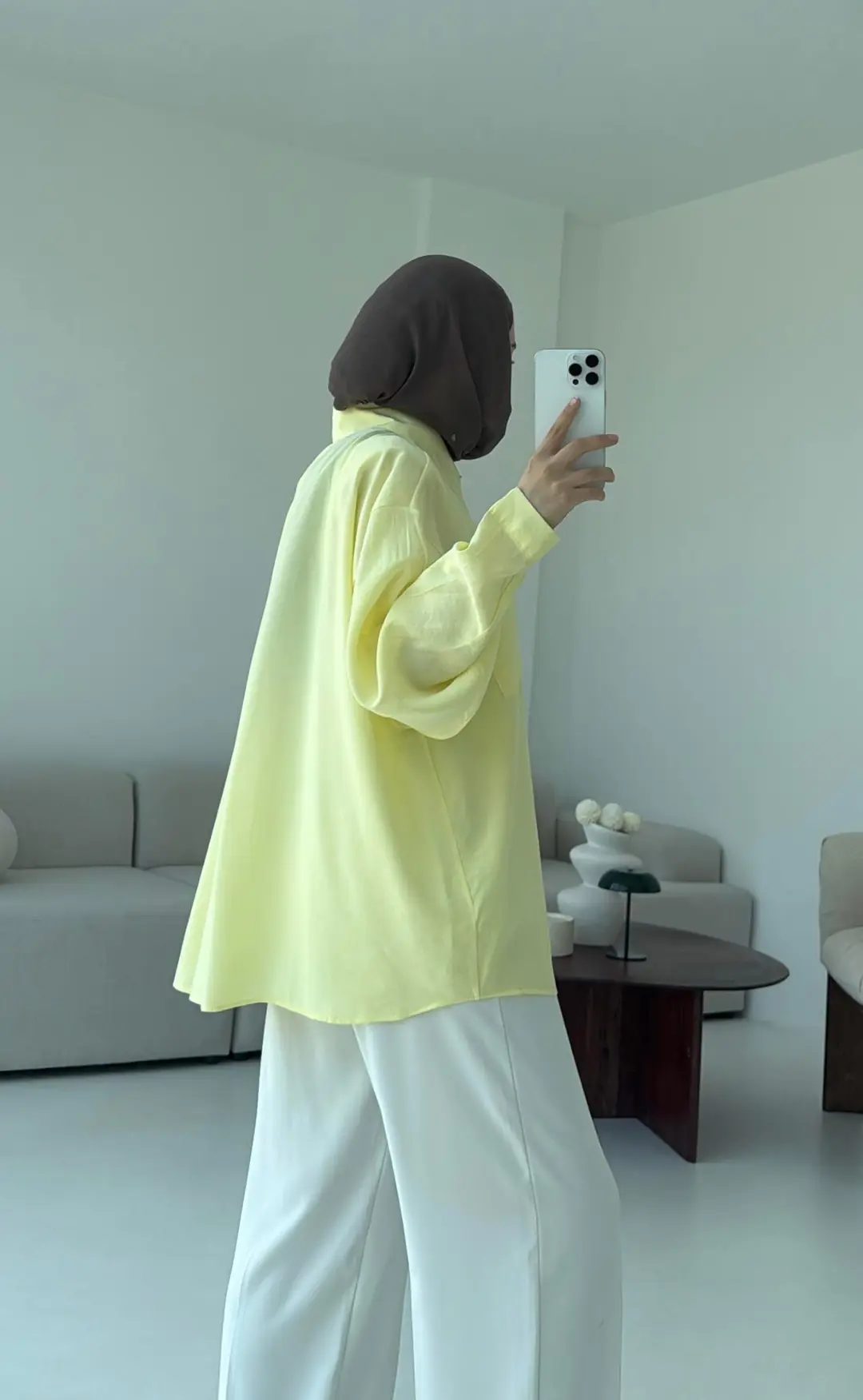 Krep Dökümlü Gömlek Sarı - Görsel 4