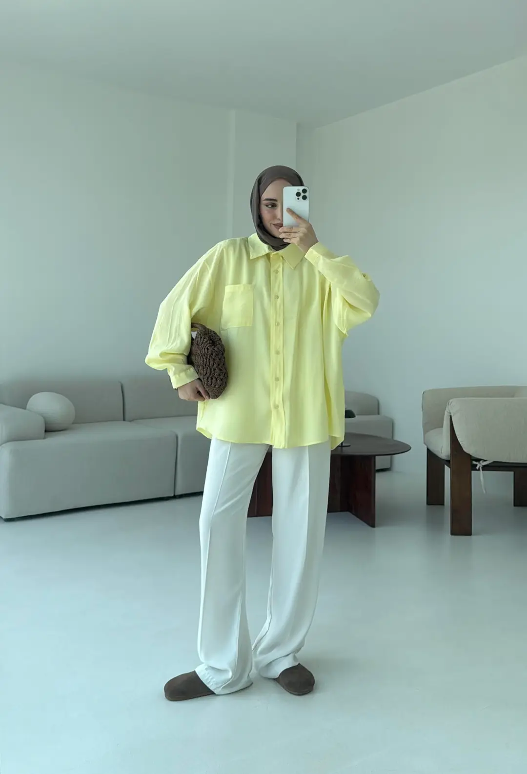 Krep Dökümlü Gömlek Sarı - Görsel 6