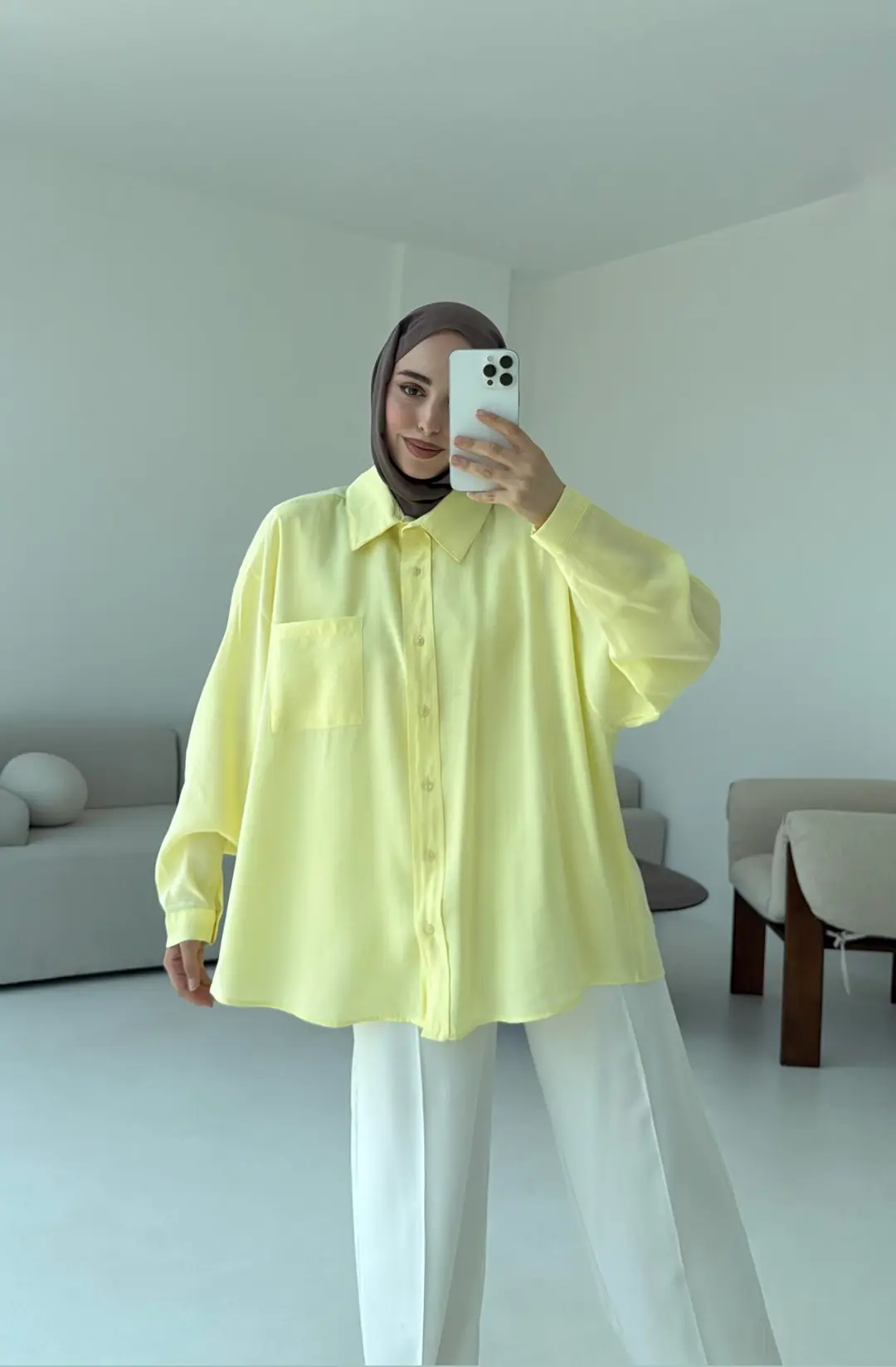 Krep Dökümlü Gömlek Sarı - Görsel 7