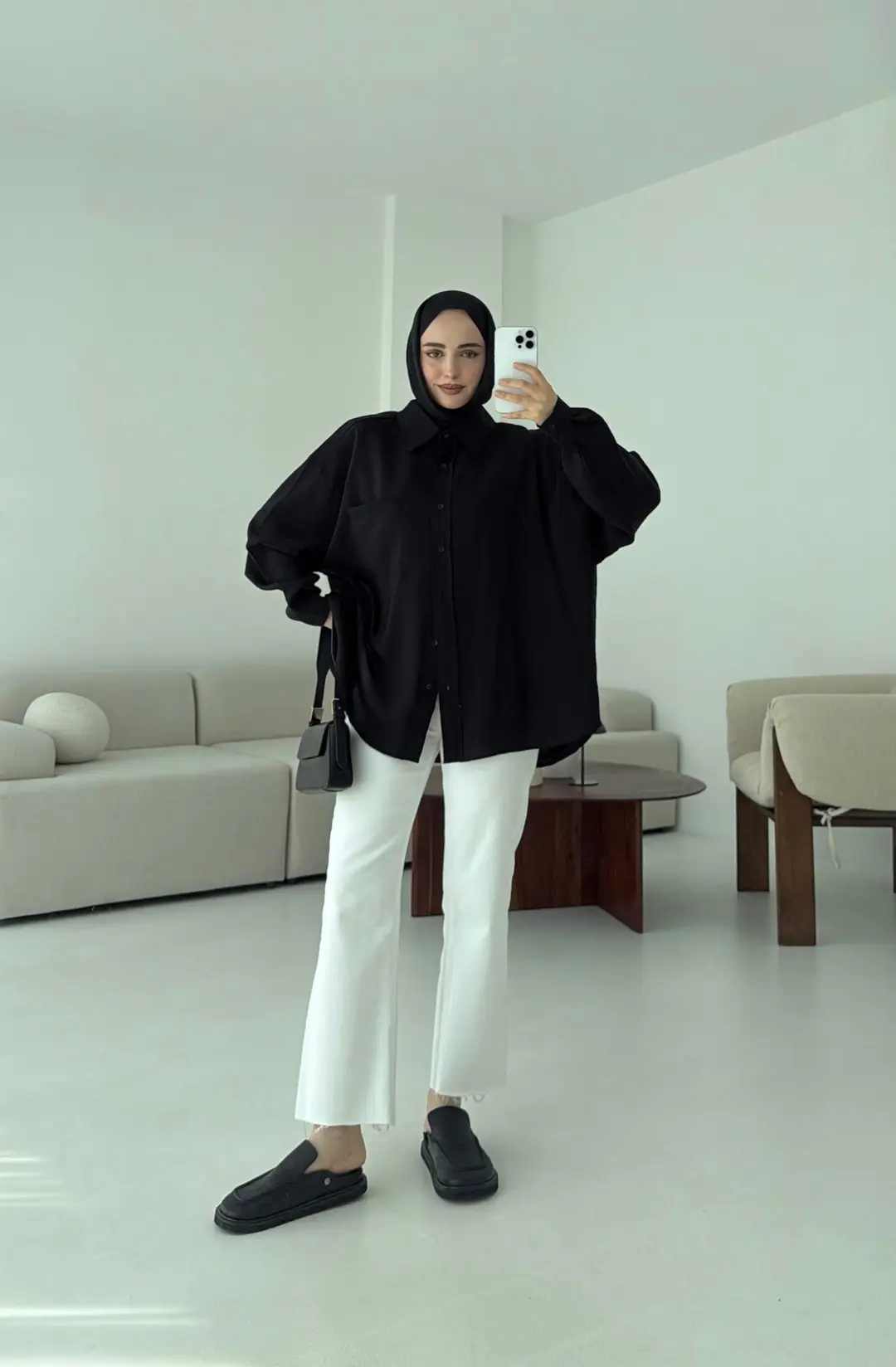 Krep Dökümlü Gömlek Siyah