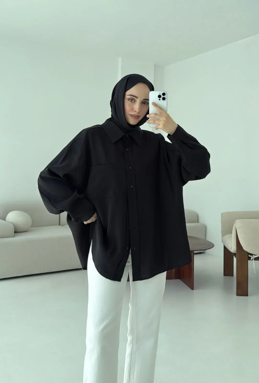 Krep Dökümlü Gömlek Siyah - Görsel 3