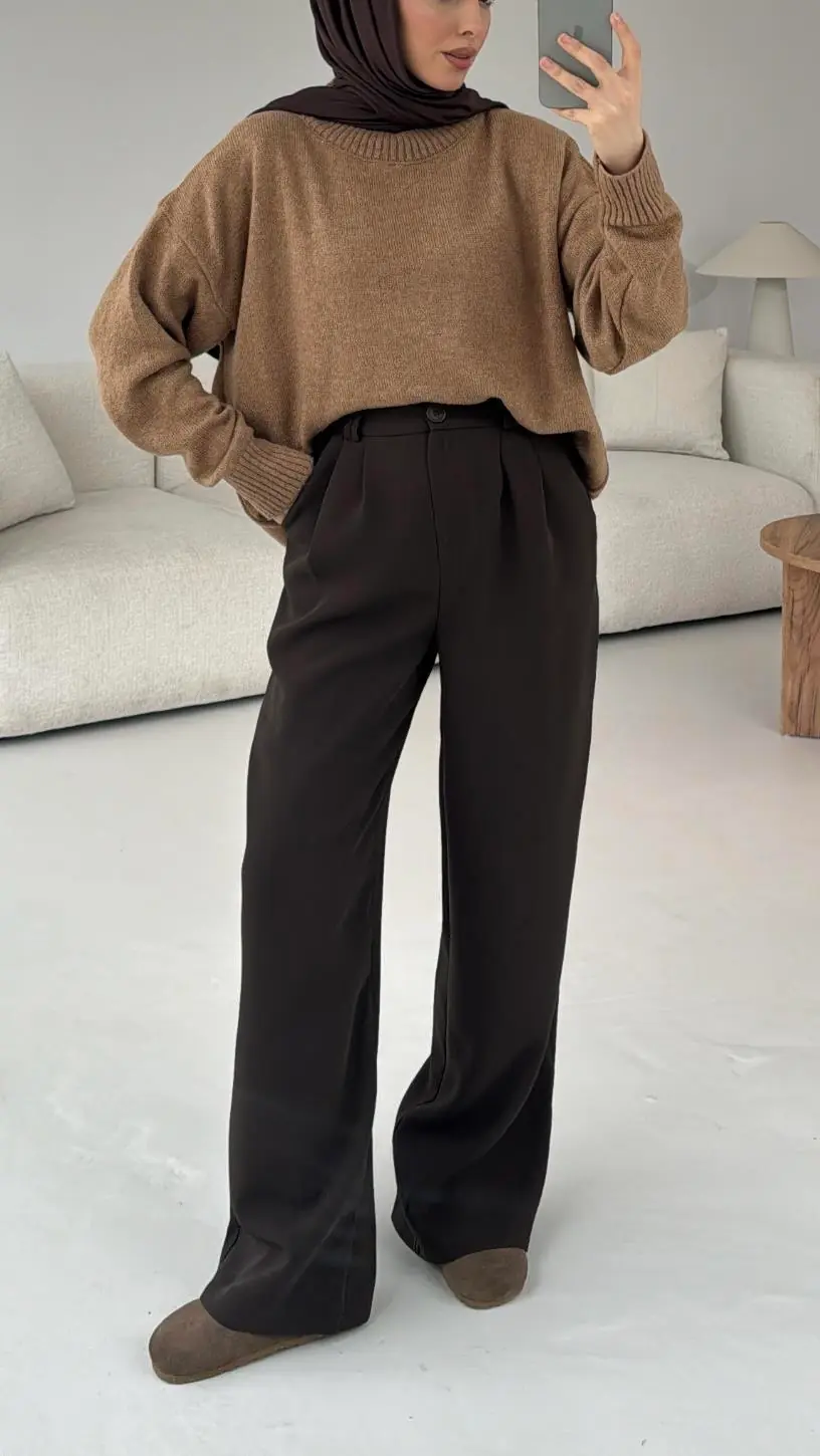 Krep Tam Boy Pantolon Kahve