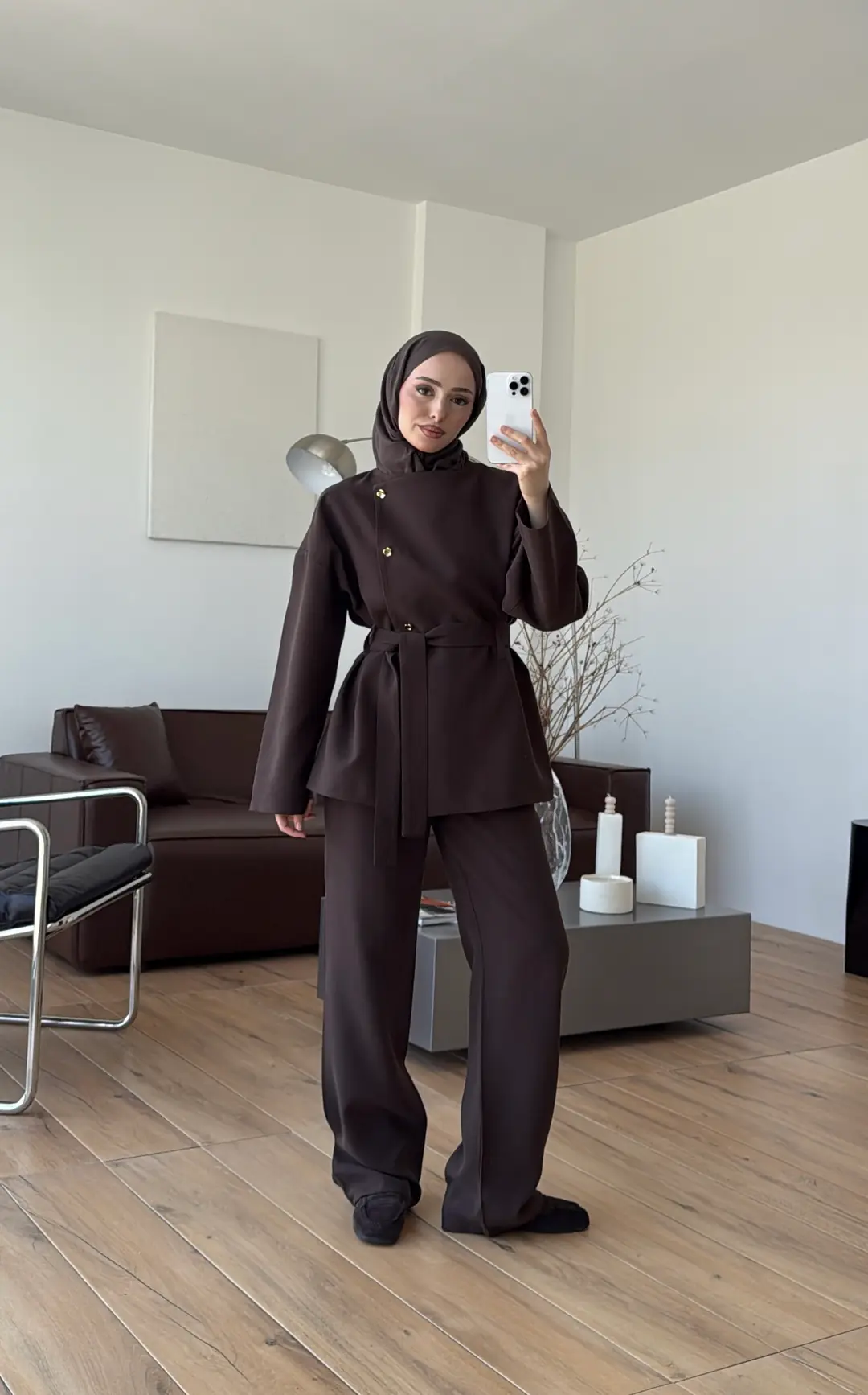 Kruvaze Asimetrik Takım Kahve