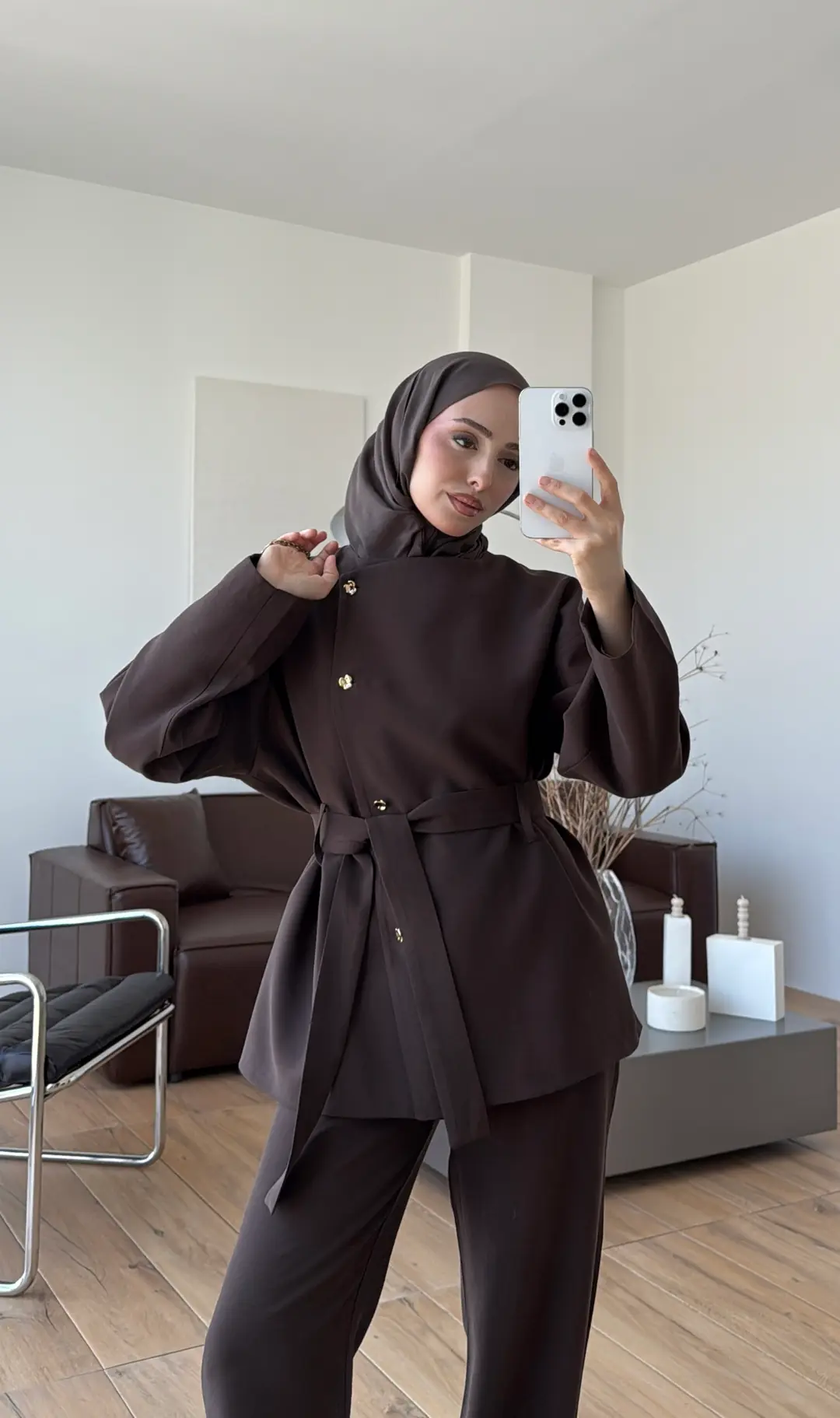 Kruvaze Asimetrik Takım Kahve - Görsel 2