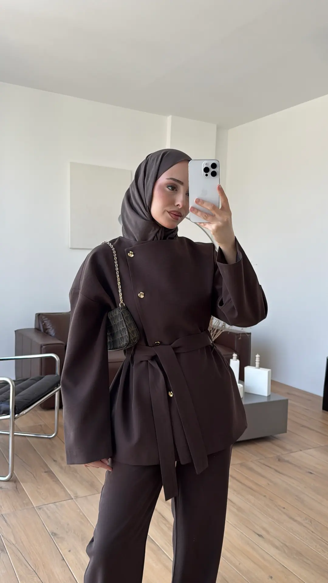 Kruvaze Asimetrik Takım Kahve - Görsel 4