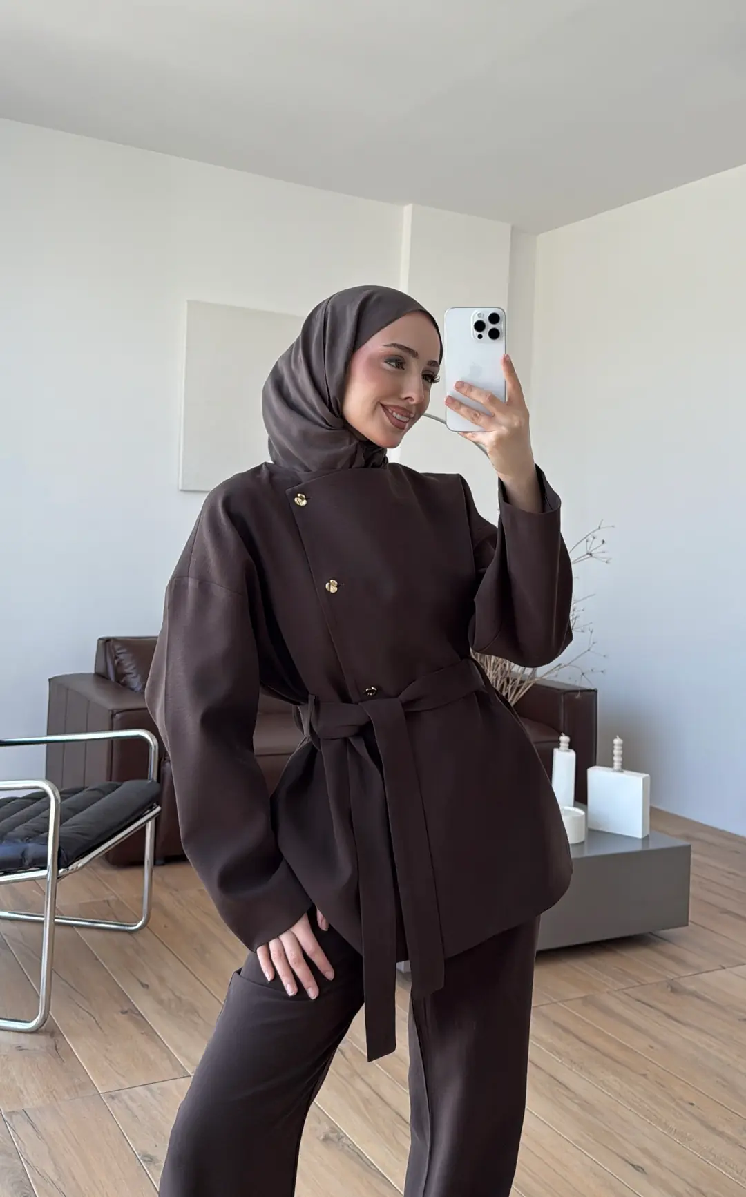 Kruvaze Asimetrik Takım Kahve - Görsel 7