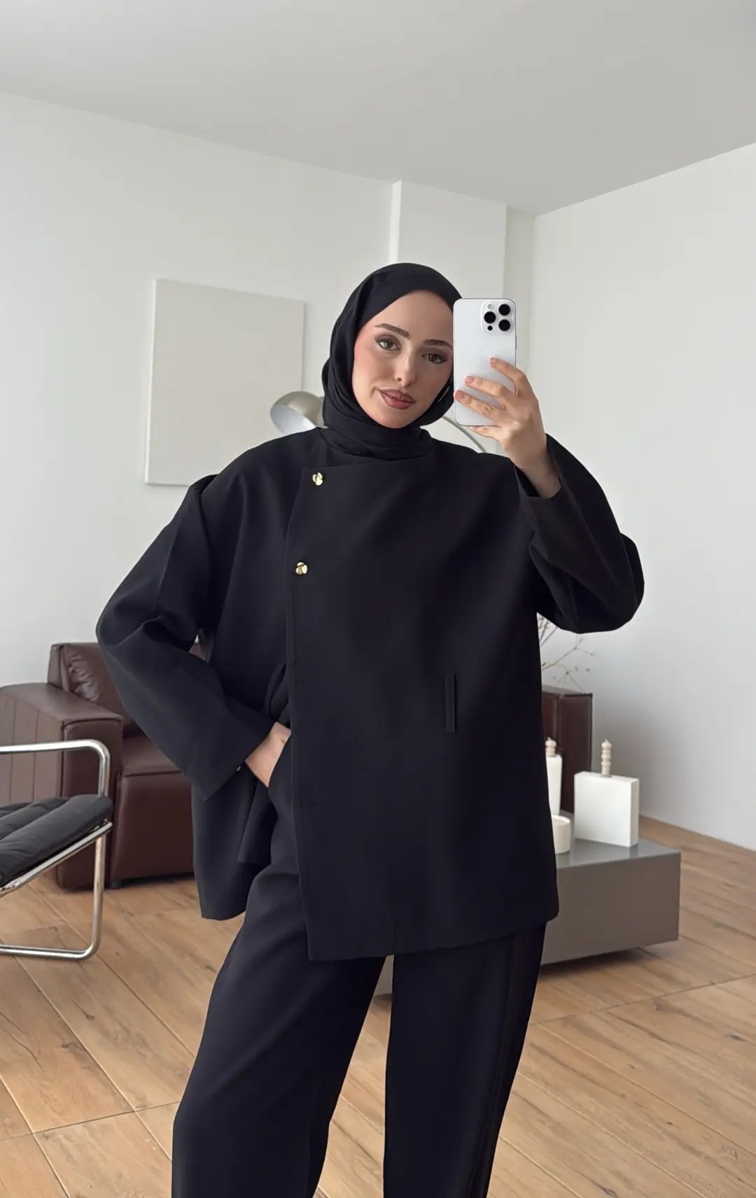 Kruvaze Asimetrik Takım Siyah - Görsel 9