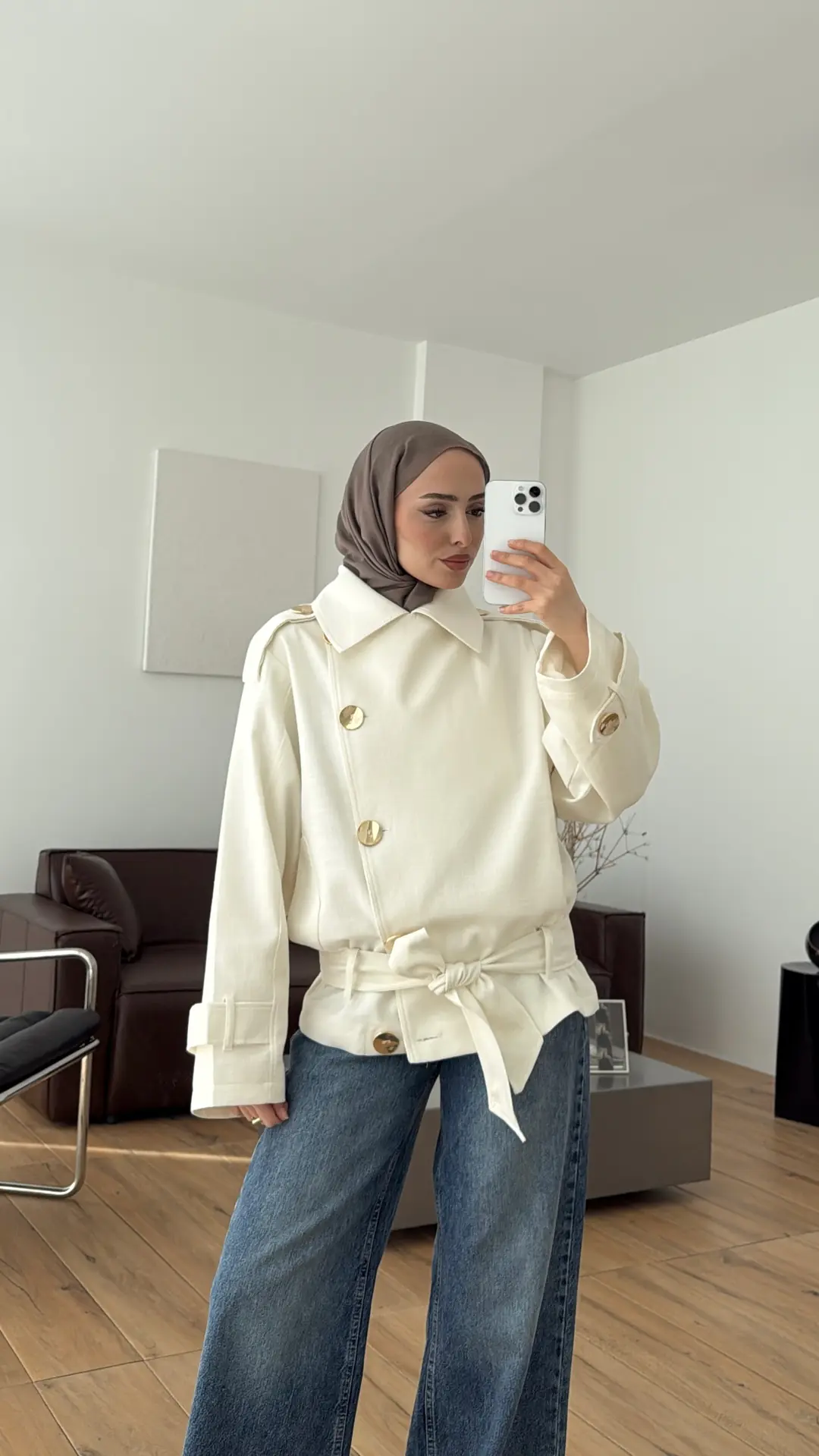 Kruvaze Trenç/Ceket Beyaz - Görsel 2