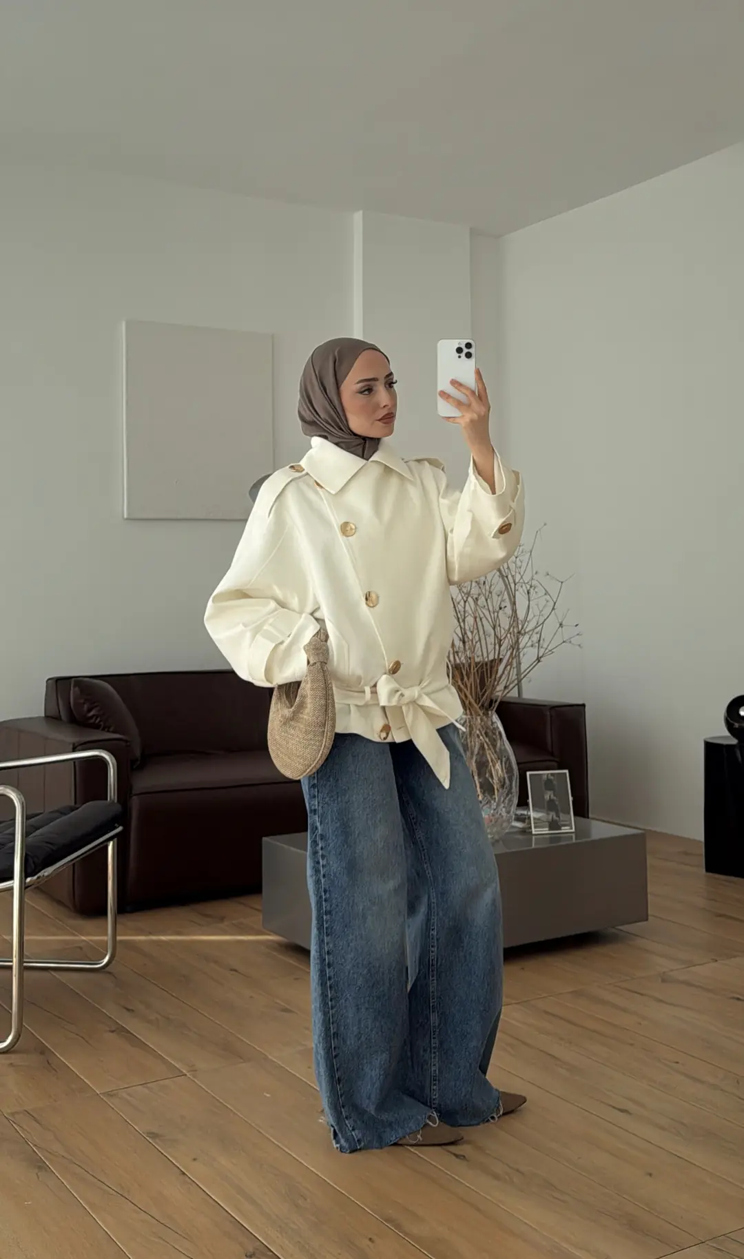 Kruvaze Trenç/Ceket Beyaz - Görsel 4