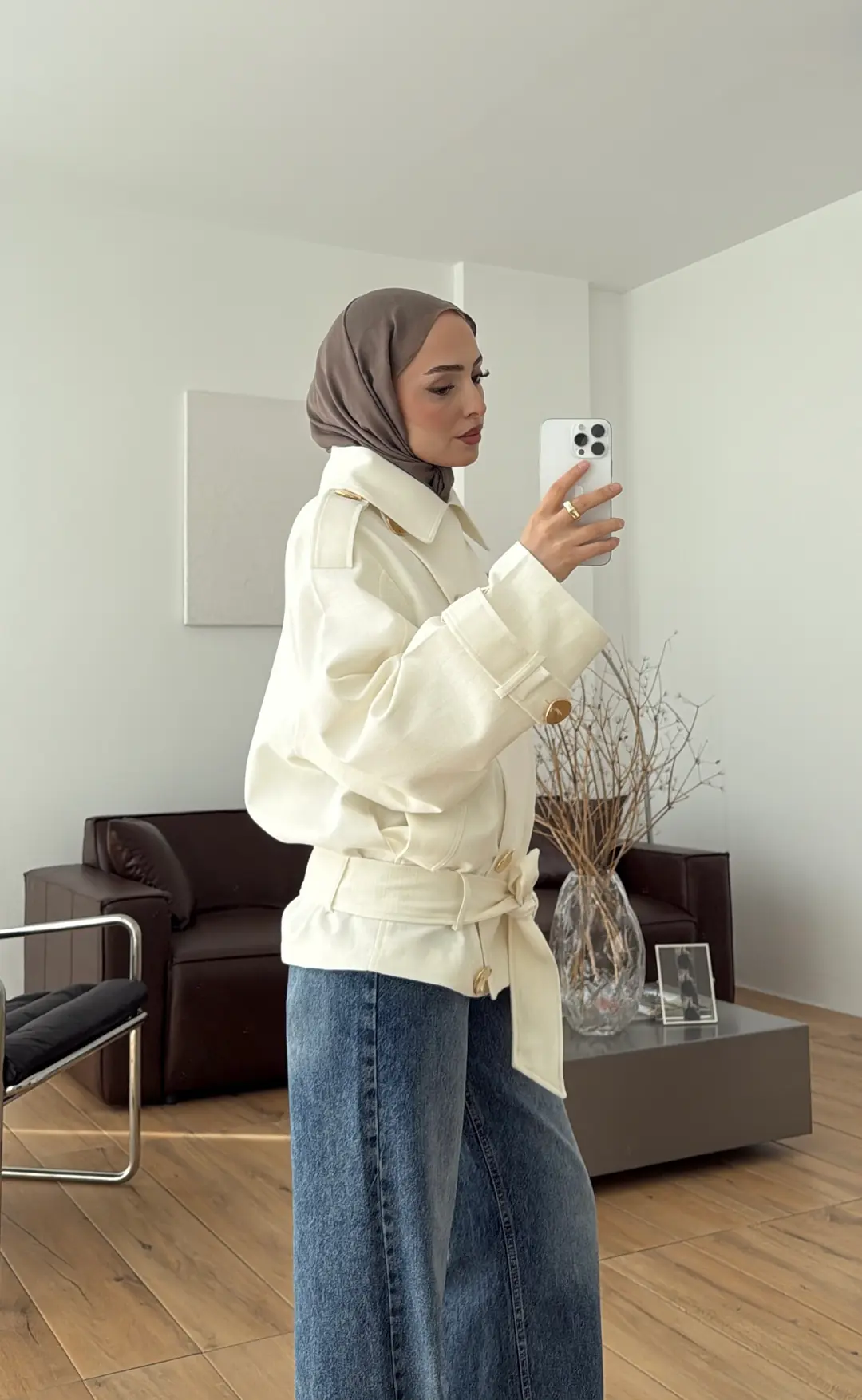 Kruvaze Trenç/Ceket Beyaz - Görsel 5