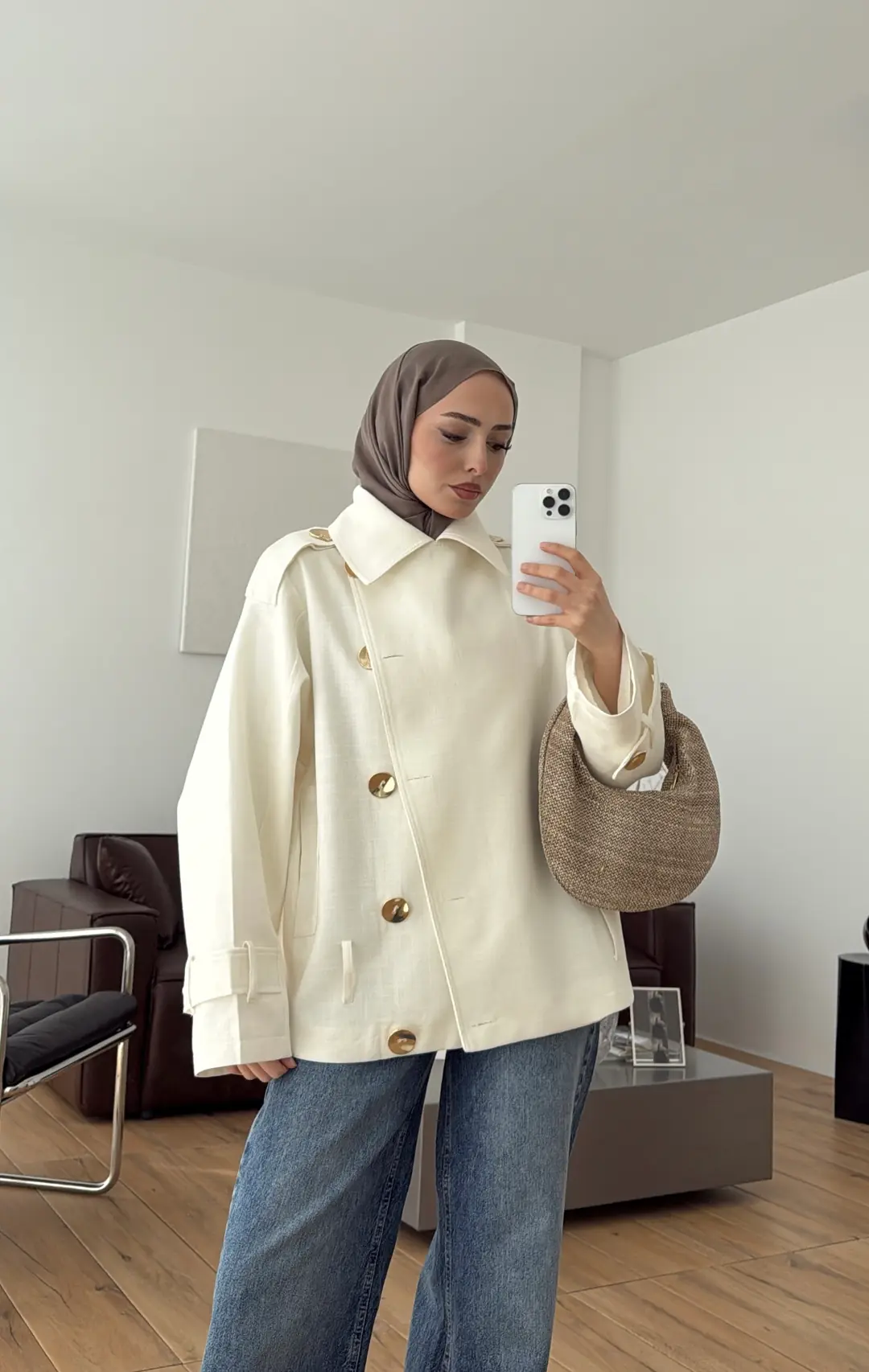 Kruvaze Trenç/Ceket Beyaz - Görsel 6