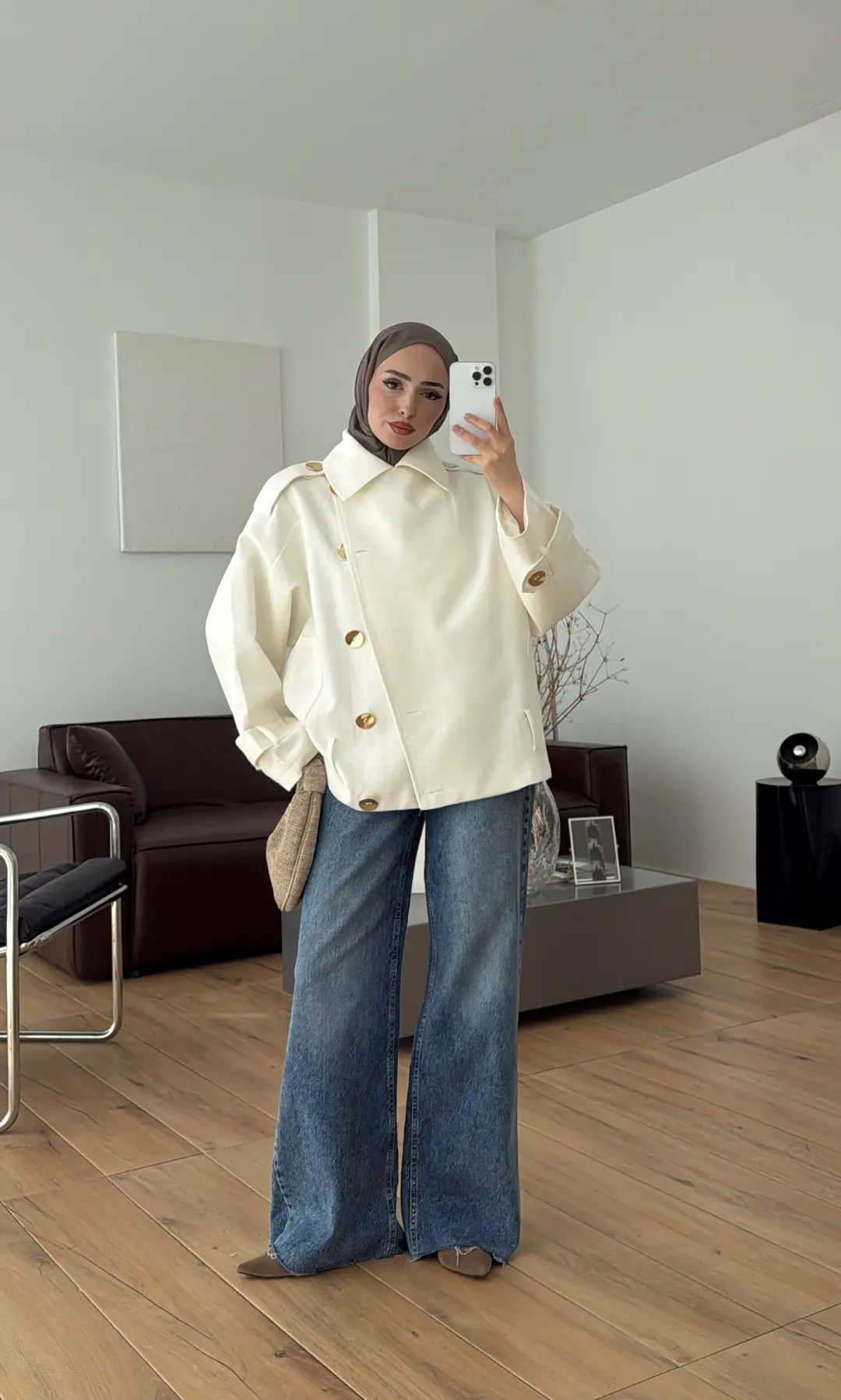 Kruvaze Trenç/Ceket Beyaz - Görsel 8