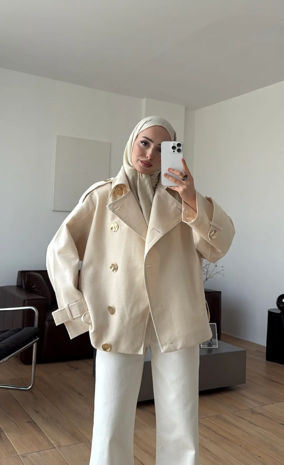 Kruvaze Trenç/Ceket Taş - Görsel 5