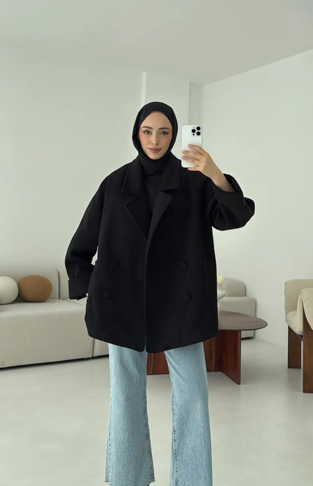 Kruvaze Yaka Kaşe Kaban