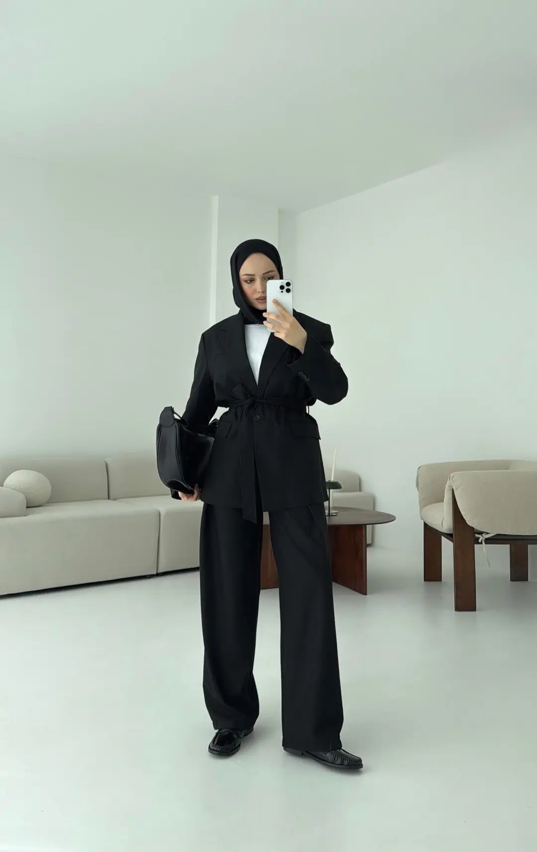 Kuşaklı Ceket Tasarım Pantolon Siyah