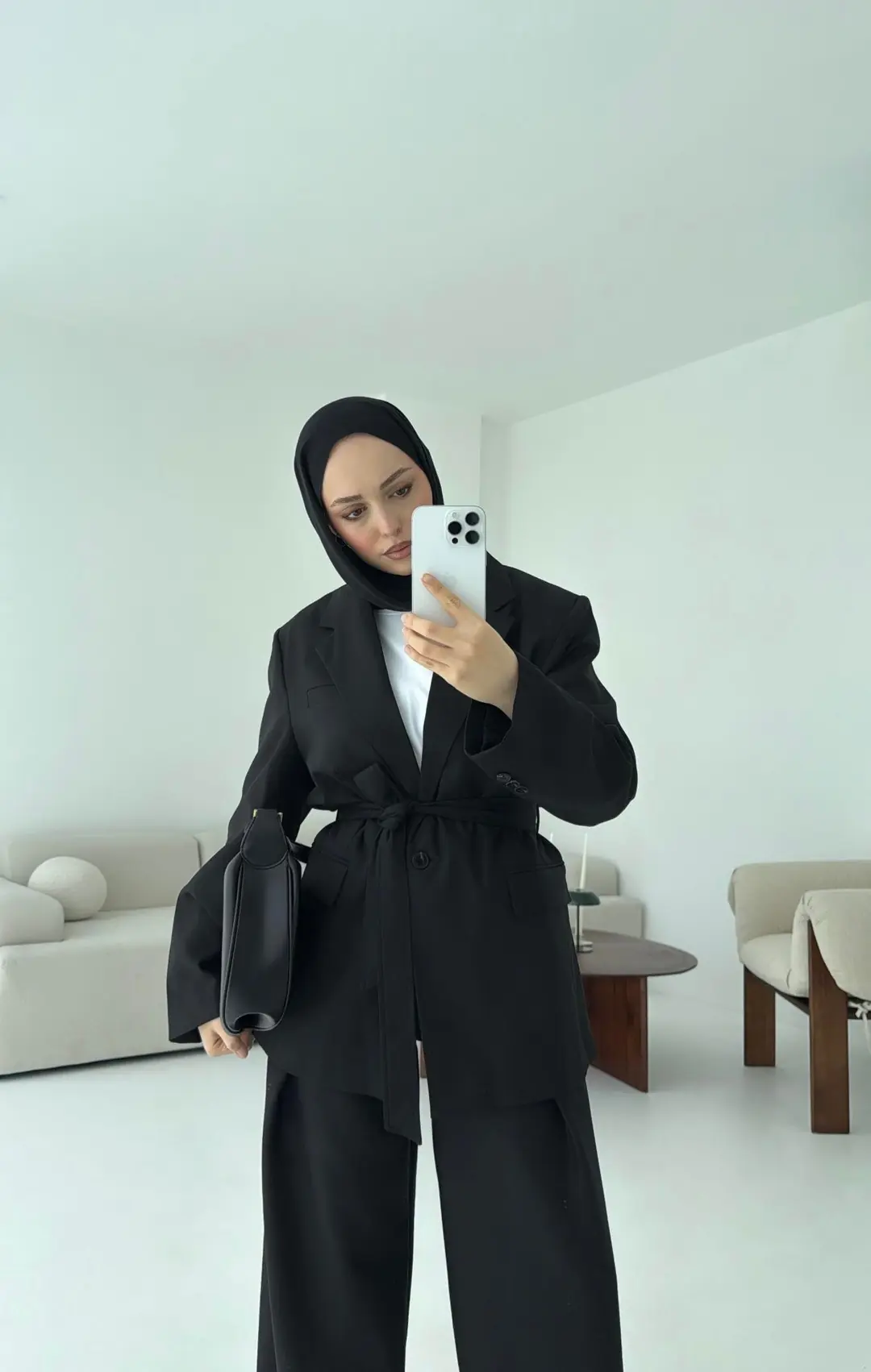 Kuşaklı Ceket Tasarım Pantolon Siyah - Görsel 2