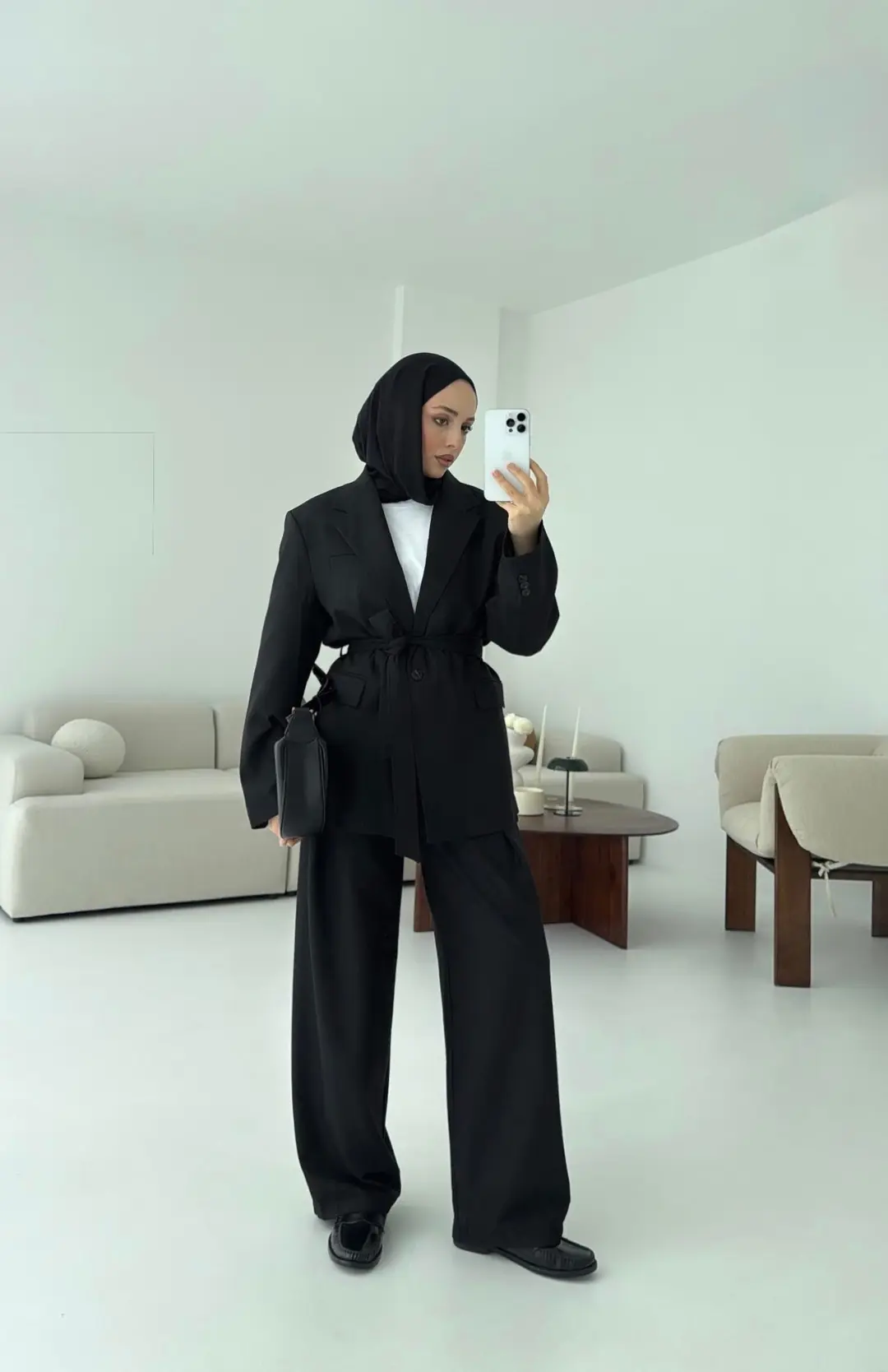 Kuşaklı Ceket Tasarım Pantolon Siyah - Görsel 3