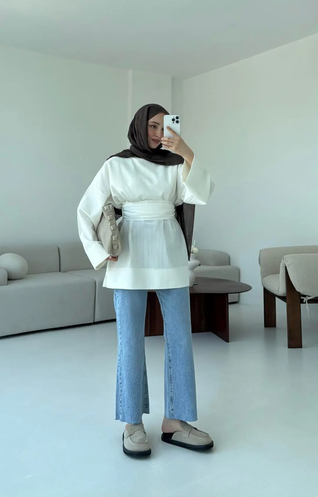 Kuşaklı Keten Bluz Beyaz - Görsel 2