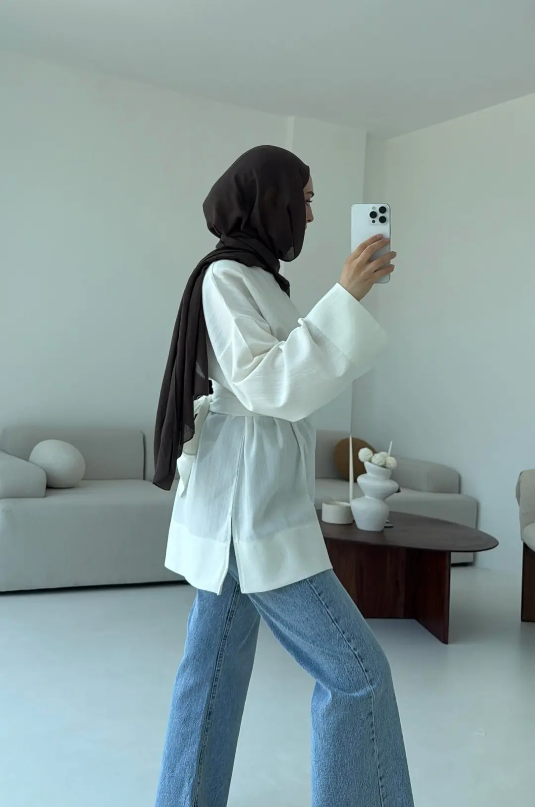 Kuşaklı Keten Bluz Beyaz - Görsel 4