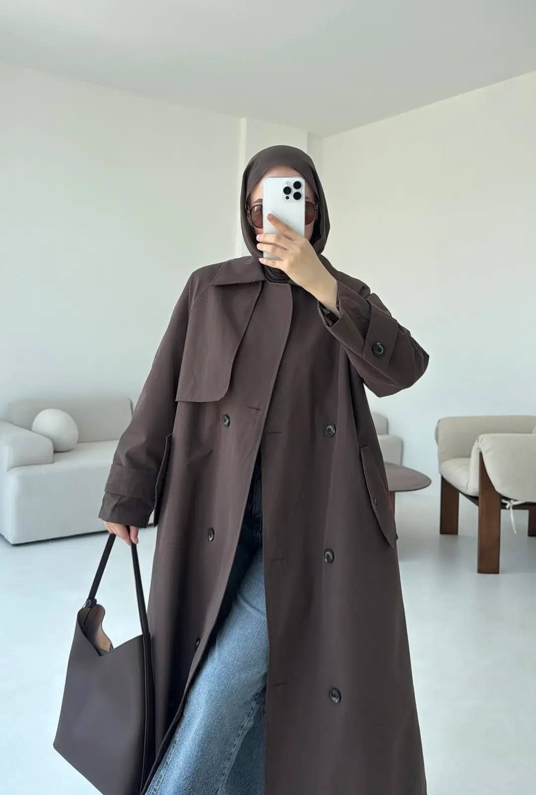 Kuşaklı Premium Trençkot Kahve - Görsel 6