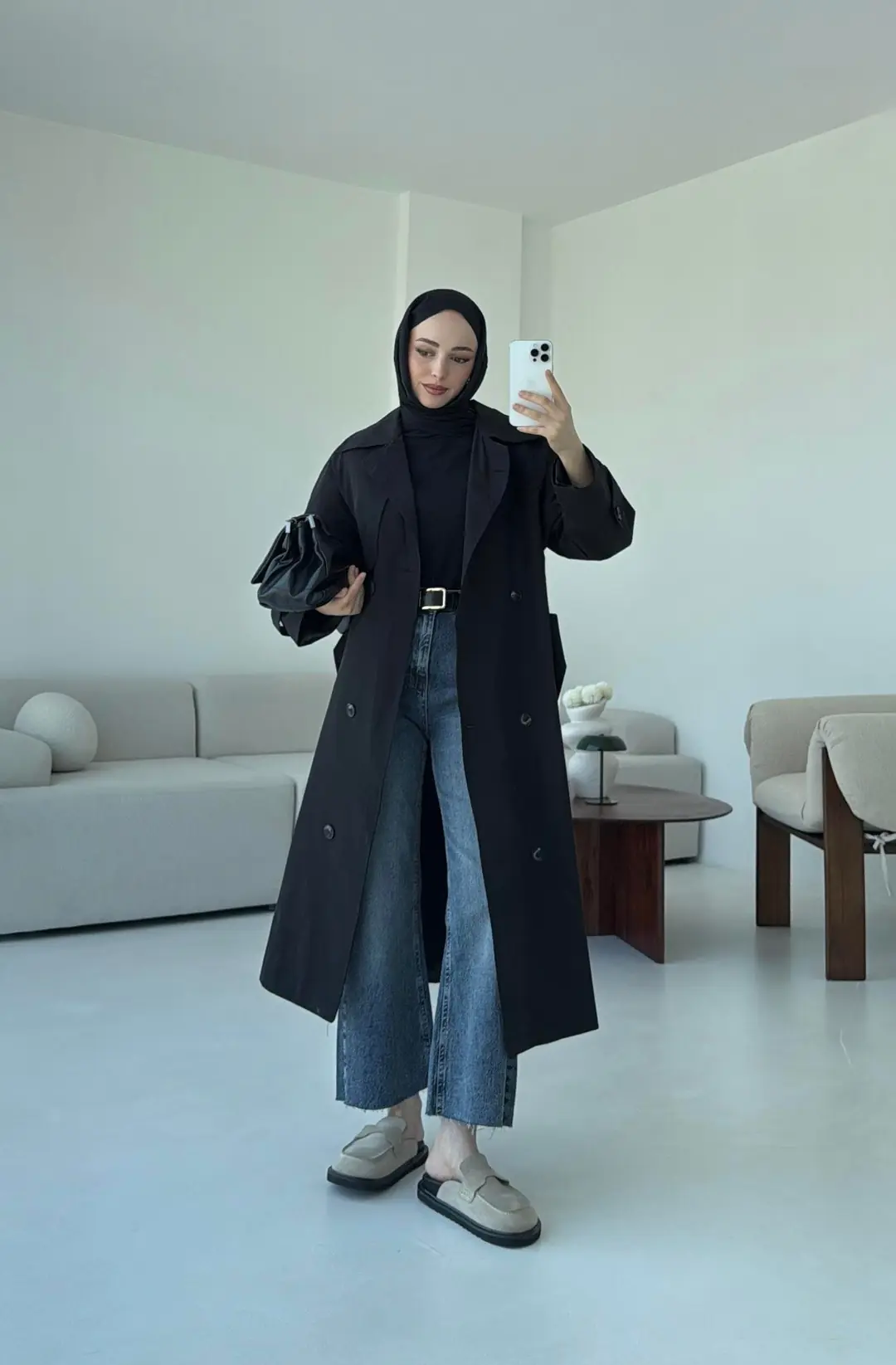 Kuşaklı Premium Trençkot Siyah - Görsel 3