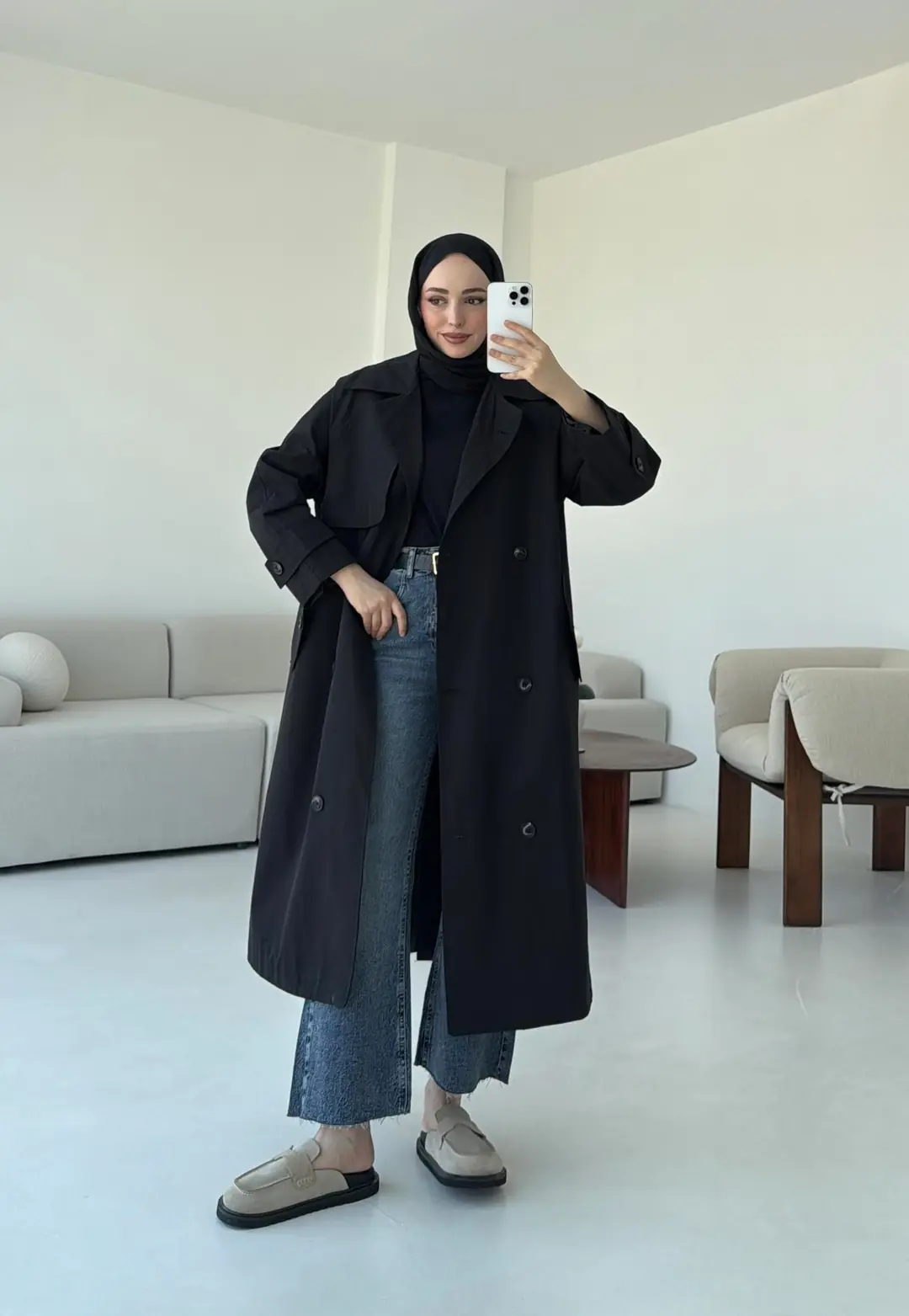 Kuşaklı Premium Trençkot Siyah - Görsel 7