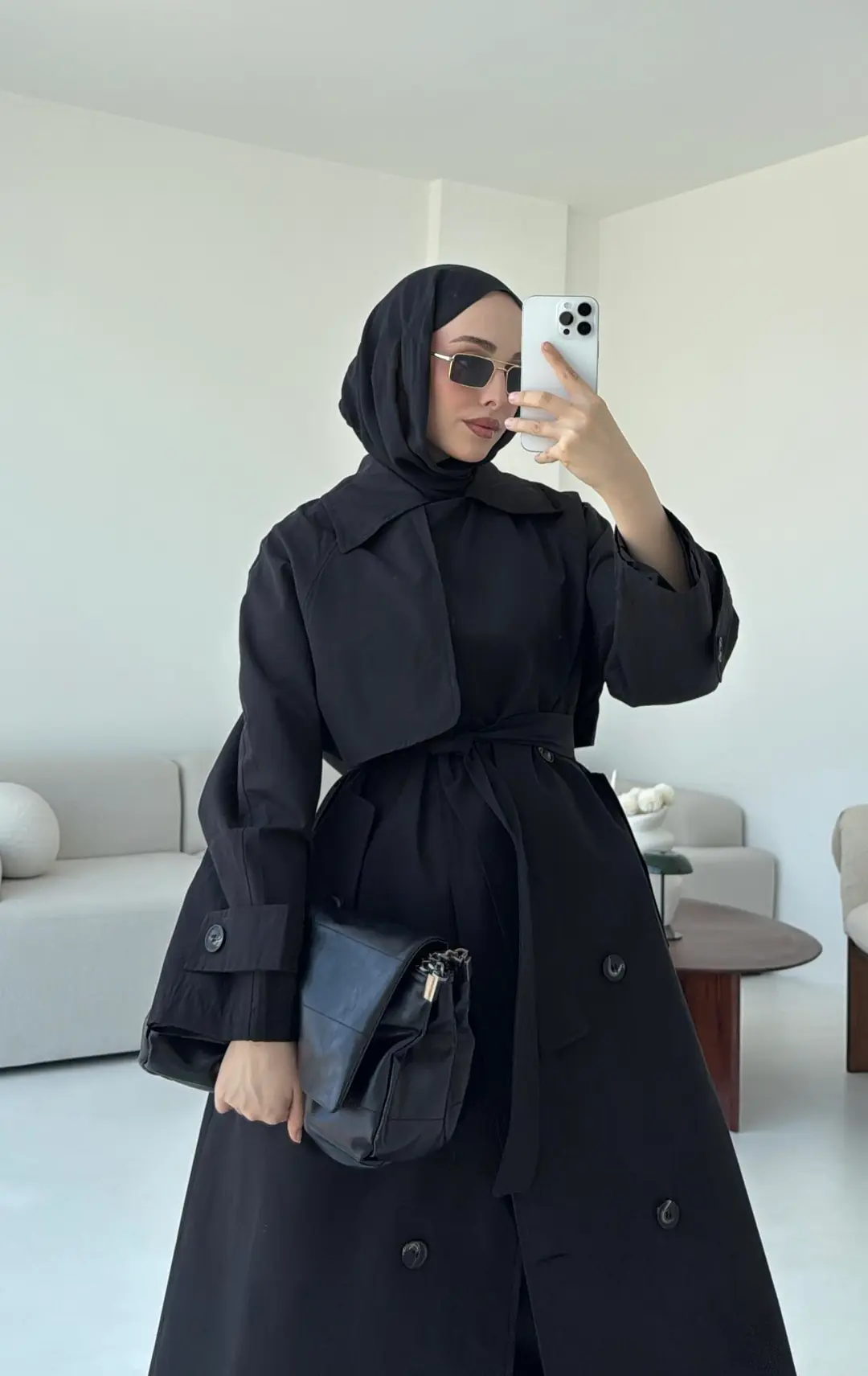 Kuşaklı Premium Trençkot Siyah - Görsel 8